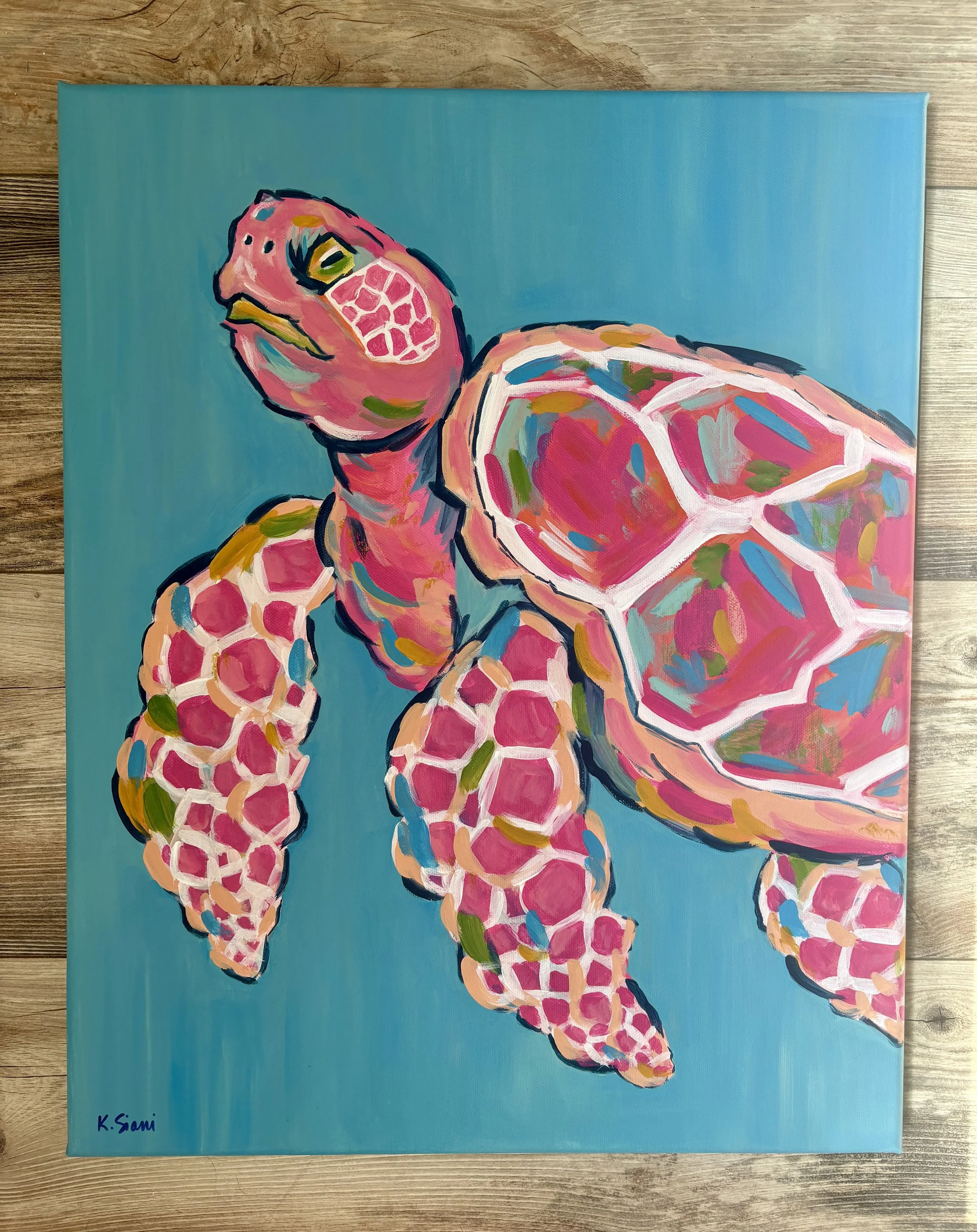 Vibrant Abstract Sea Turtle Canvas Art