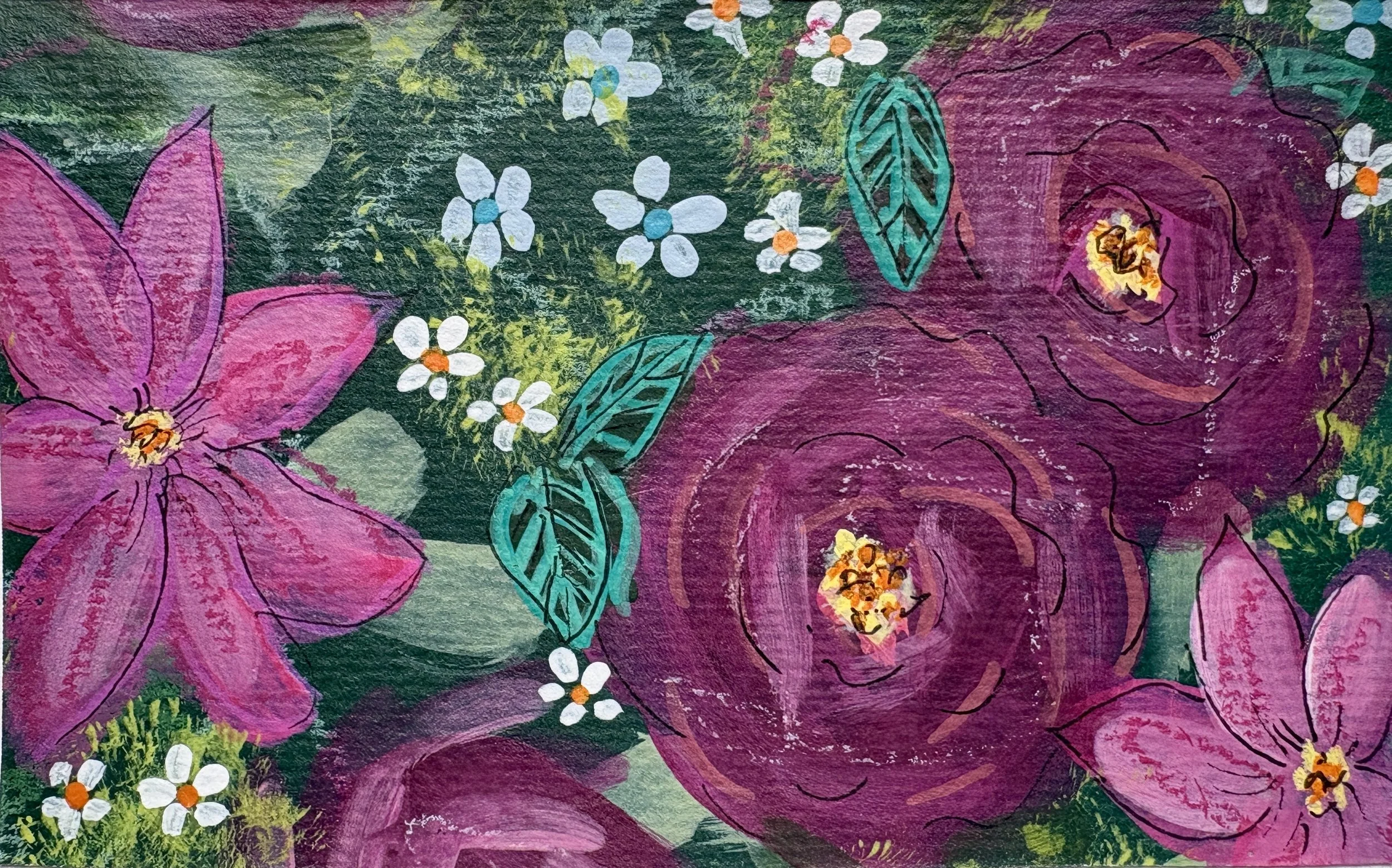 Purple Roses- Hand-painted Acrylic Notecards- NOT PRINTS!