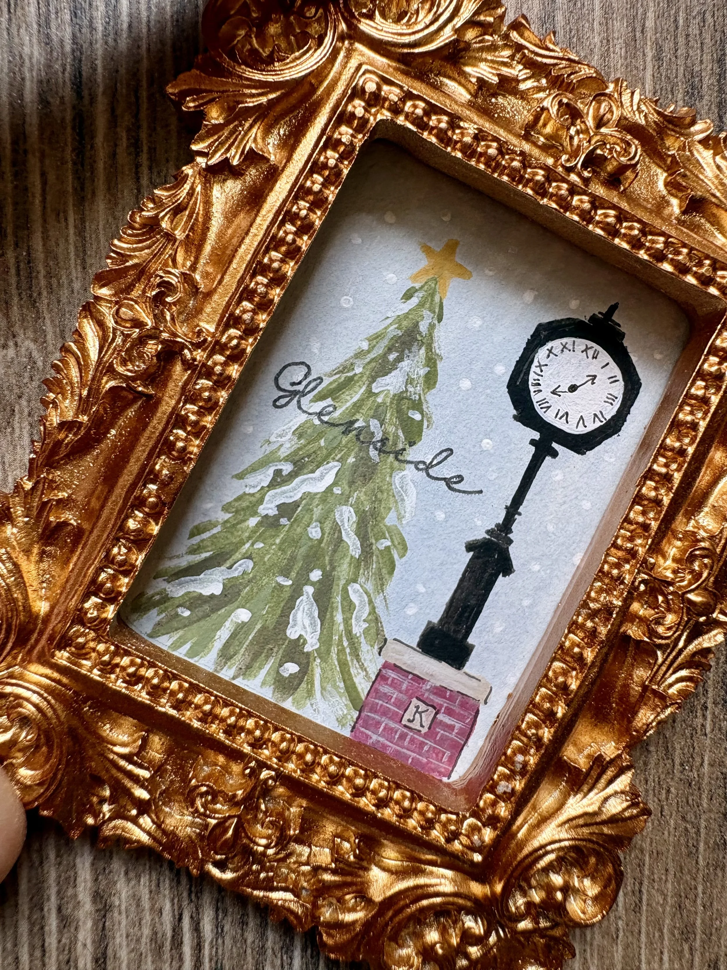 Glenside Christmas Clock Framed Mini Painting