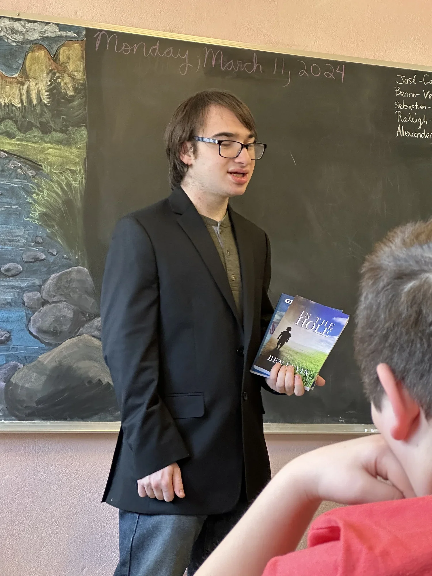 Ben with The Hole after reading an excerpt at Otto Specht School in March 2024.