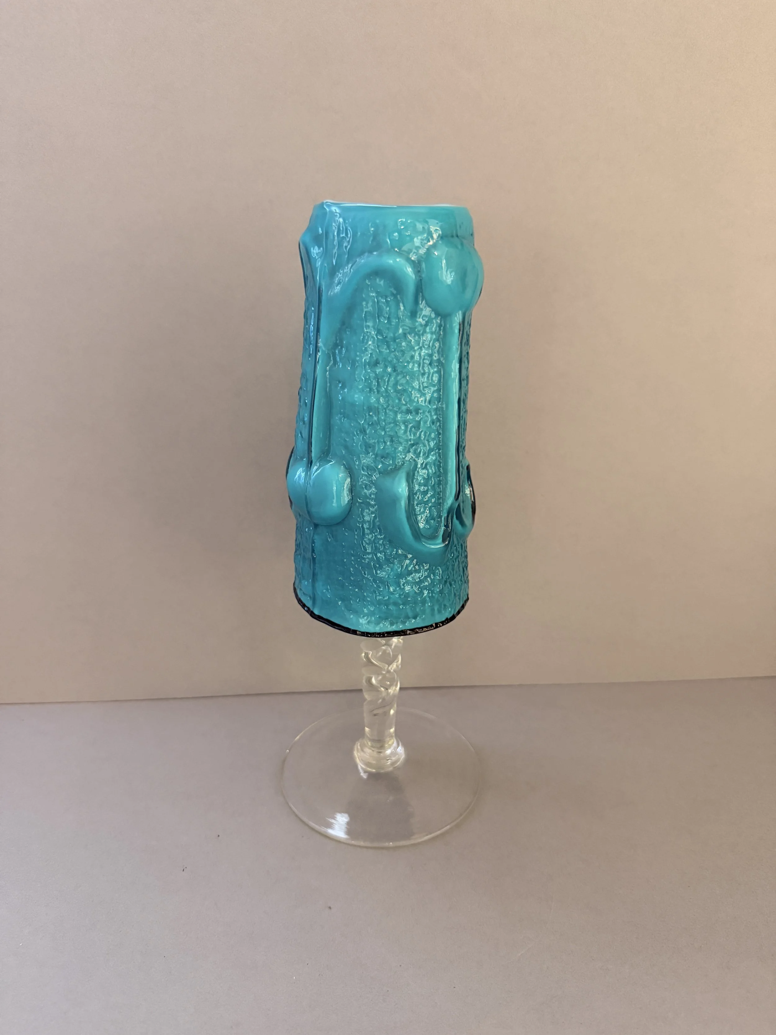 Stelvia Antiqua Turquoise Art Glass Pedestal Vase – Wayne Husted, Italy c.1960s – 29 cm