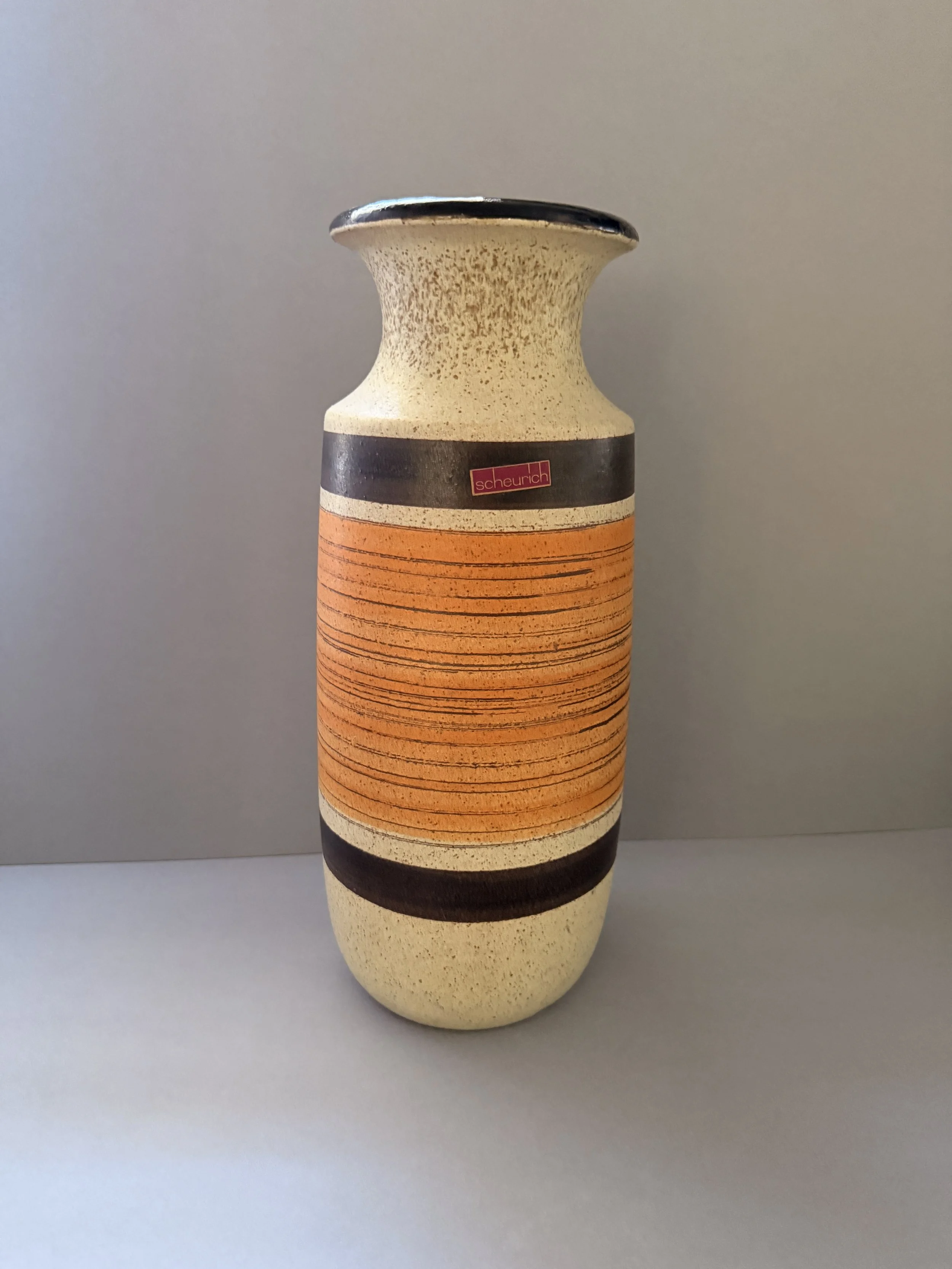 Vintage Scheurich West German Pottery Vase – Orange & Cream – 40 cm – c.1970s