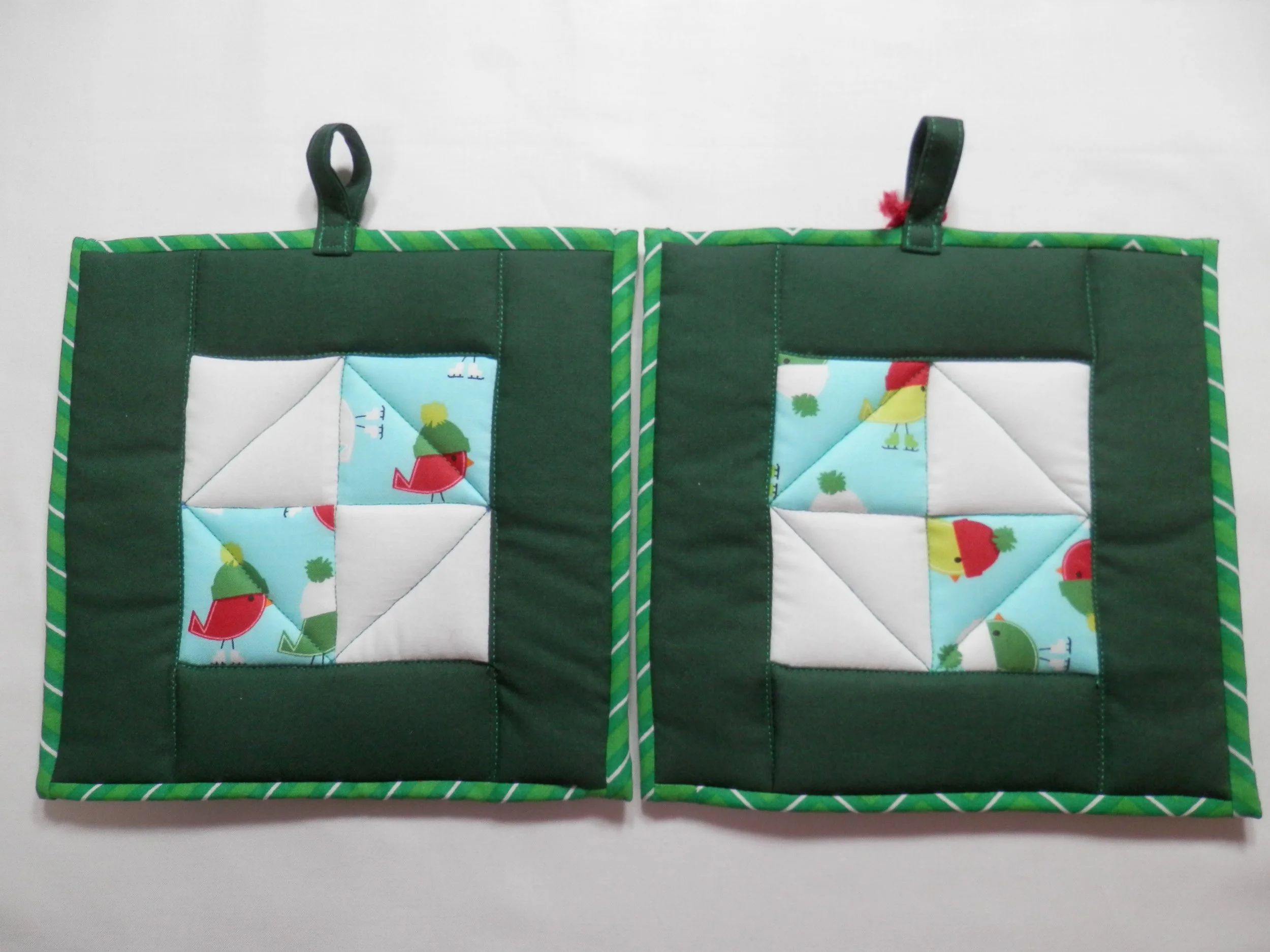 Christmas Birds on Ice Skates Potholders Set of 2