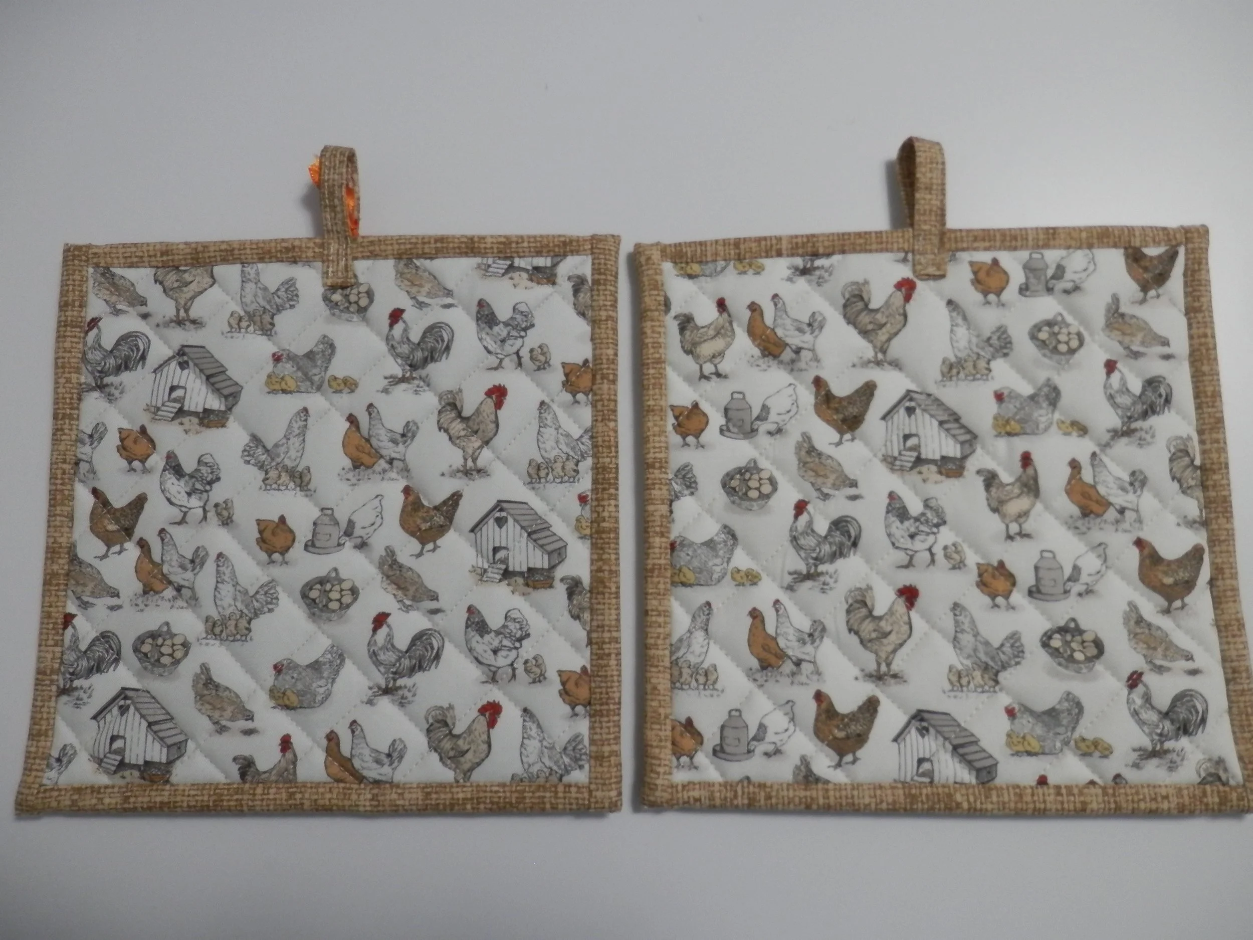 Country Chicken Families Potholders Set of 2