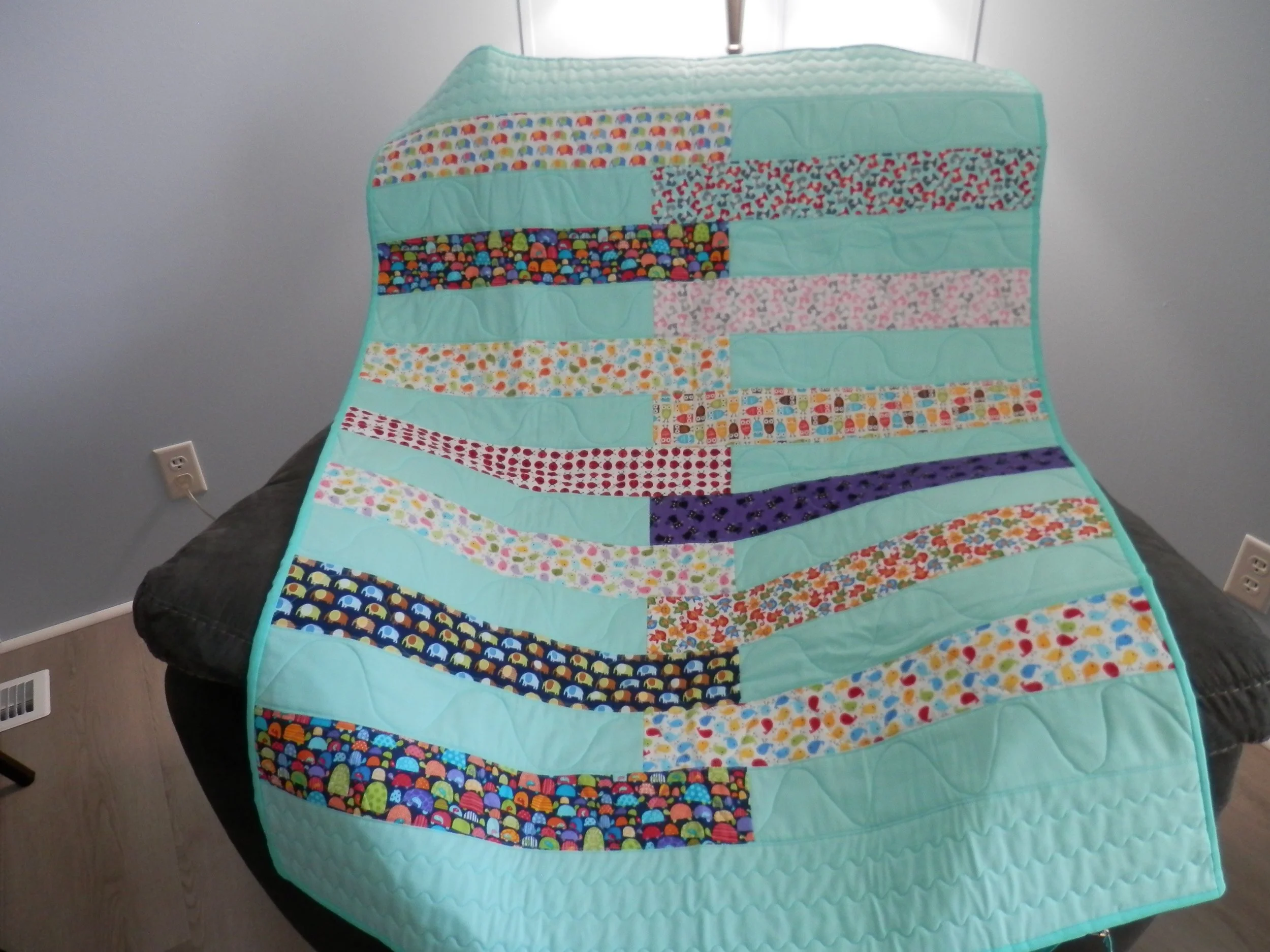 Primary Animals Baby / Toddler Quilt 35.5"W x 47.75"L