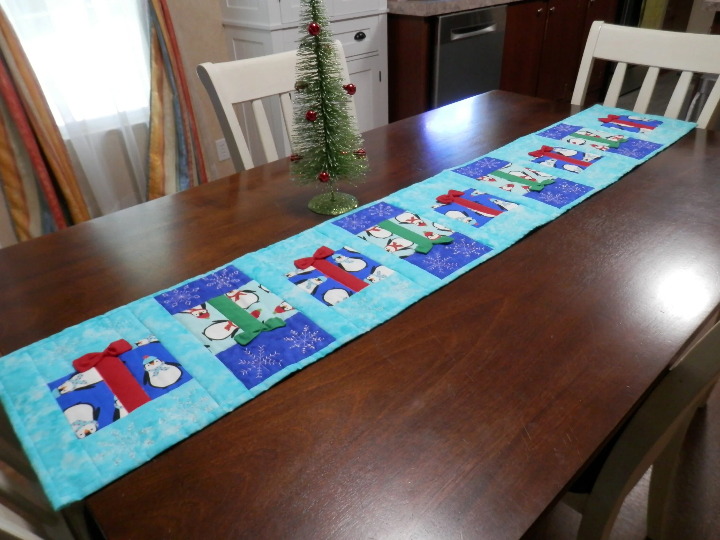 "Christmas Packages & Penguins" Table Runner 61"L x 11"W