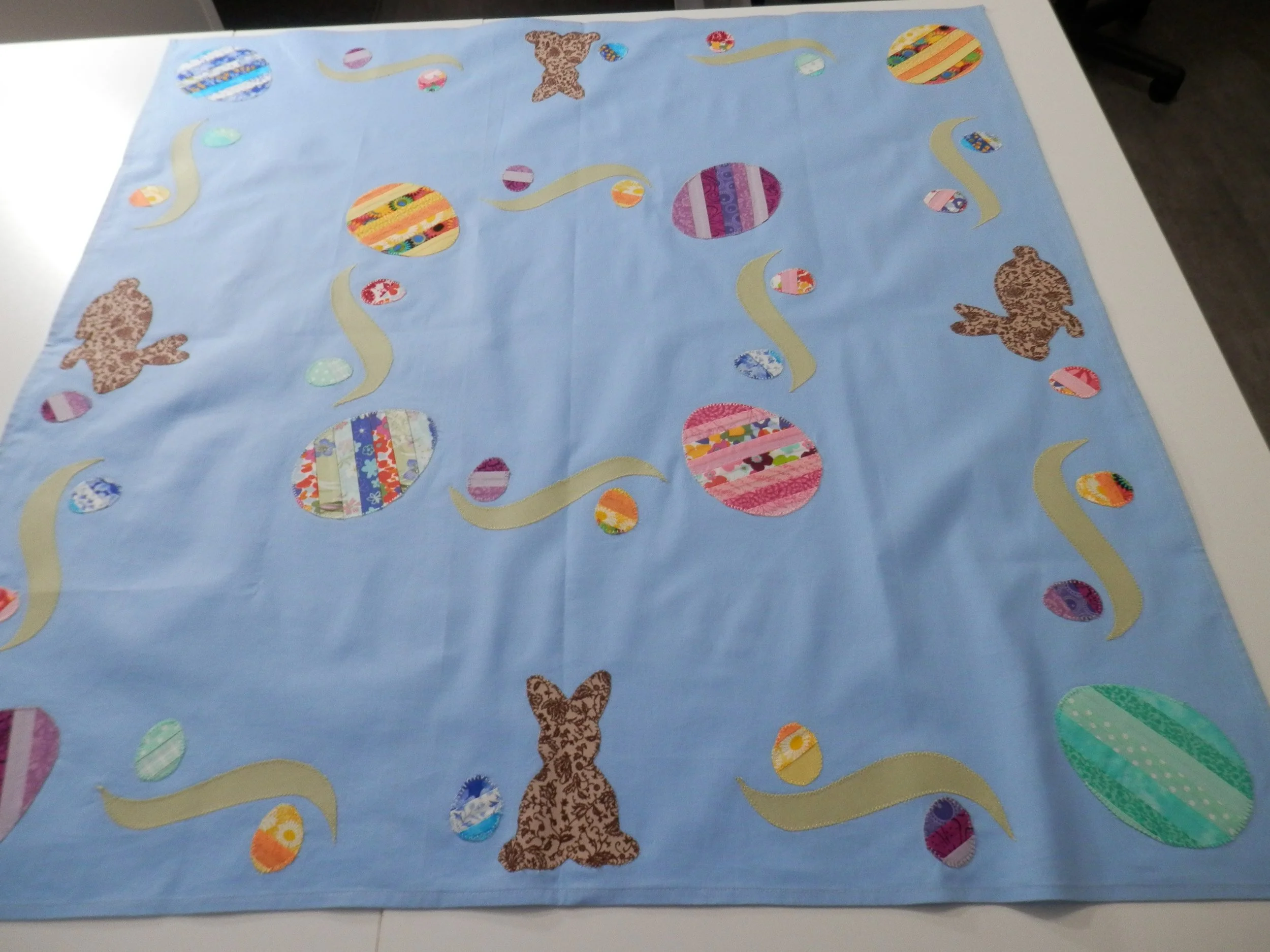 Easter Table Topper with Appliqued Eggs, Bunnies