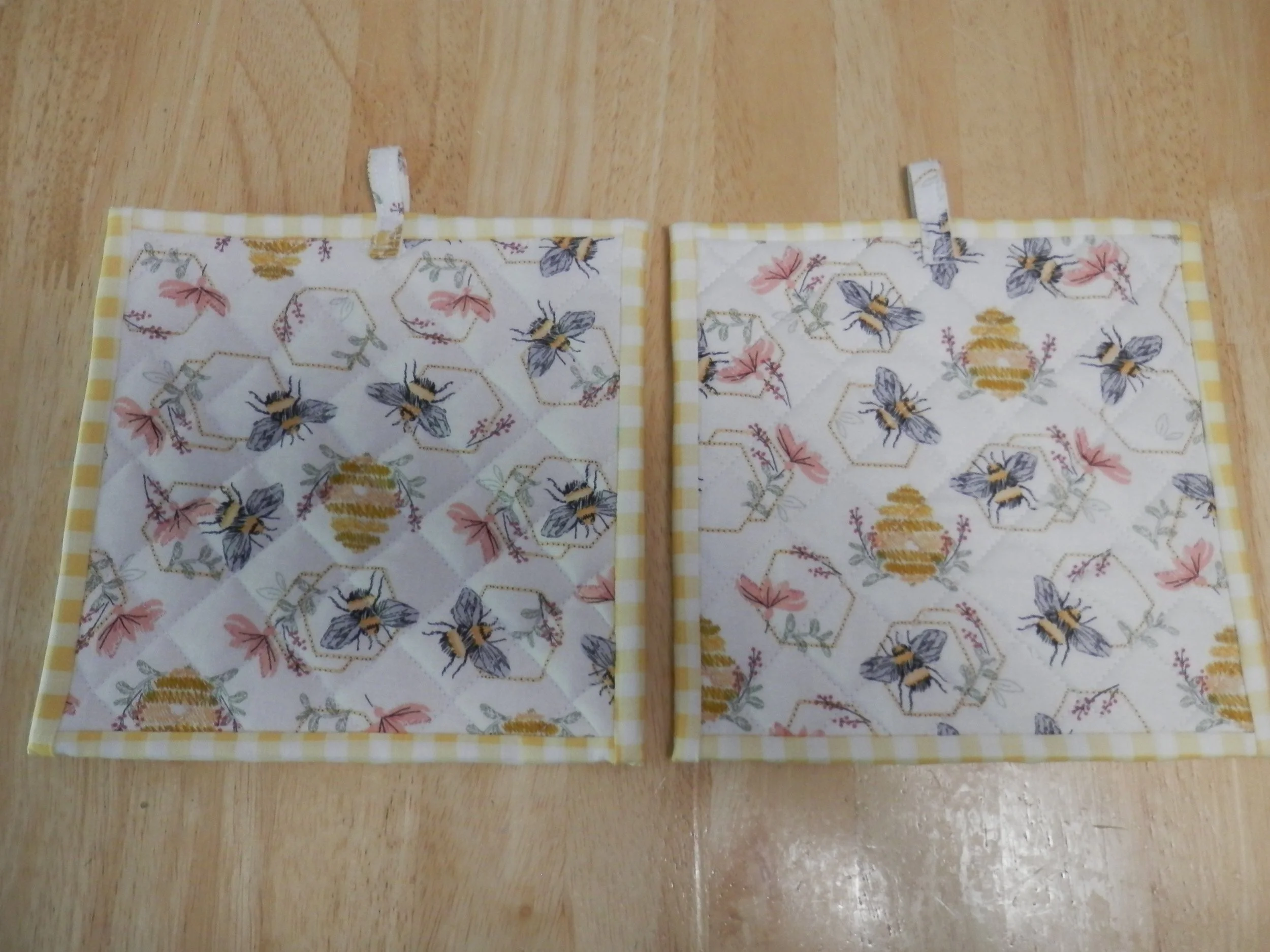 Embroidered Look of Honeybees and Hives Potholders Set of 2