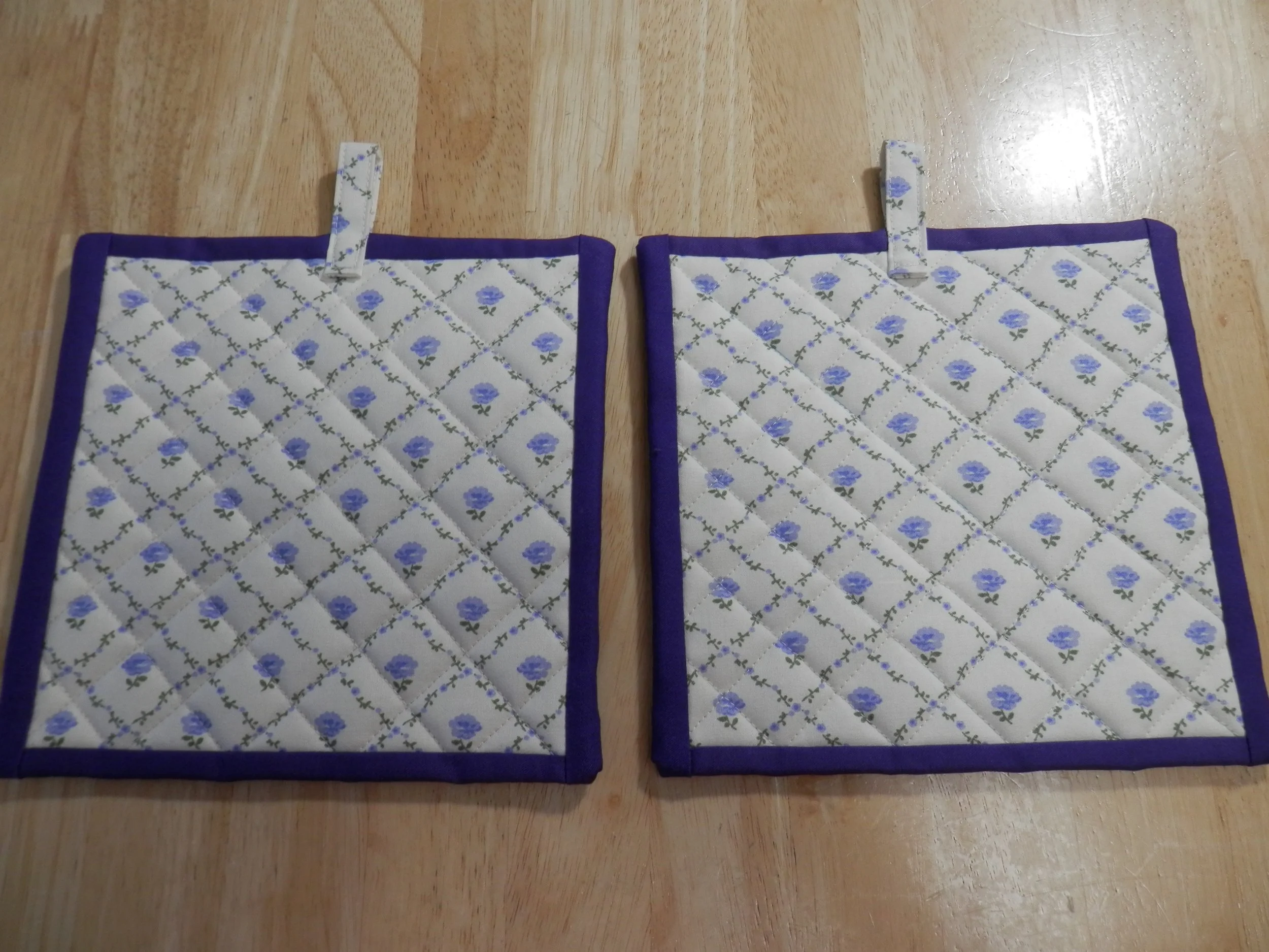 Vintage Laura Ashley Rose Fabric Potholders  7.5" x 7.5"  Set of 2