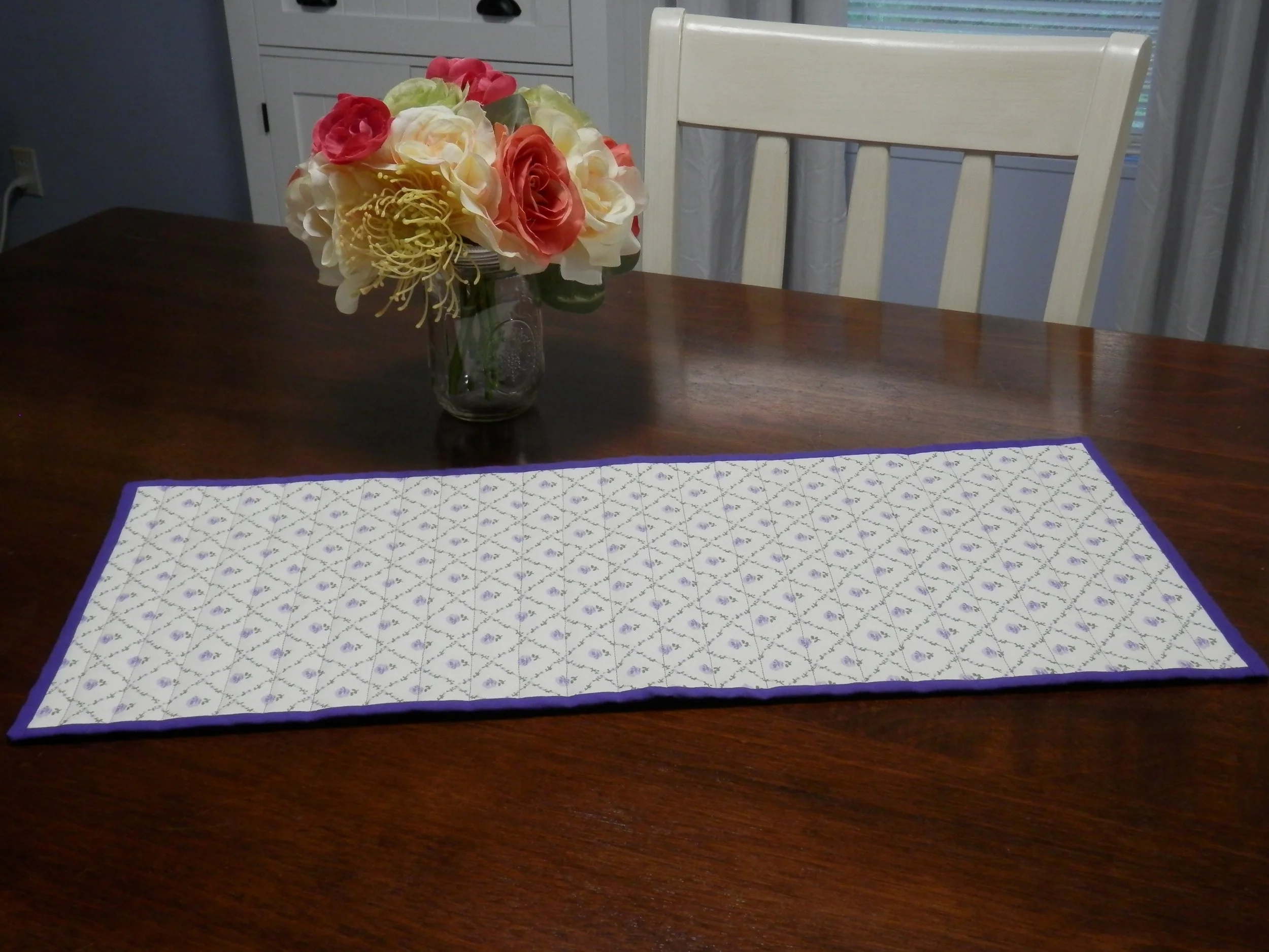 Lavender Rose and Lattice Table Runner  25"L x 10.5"W