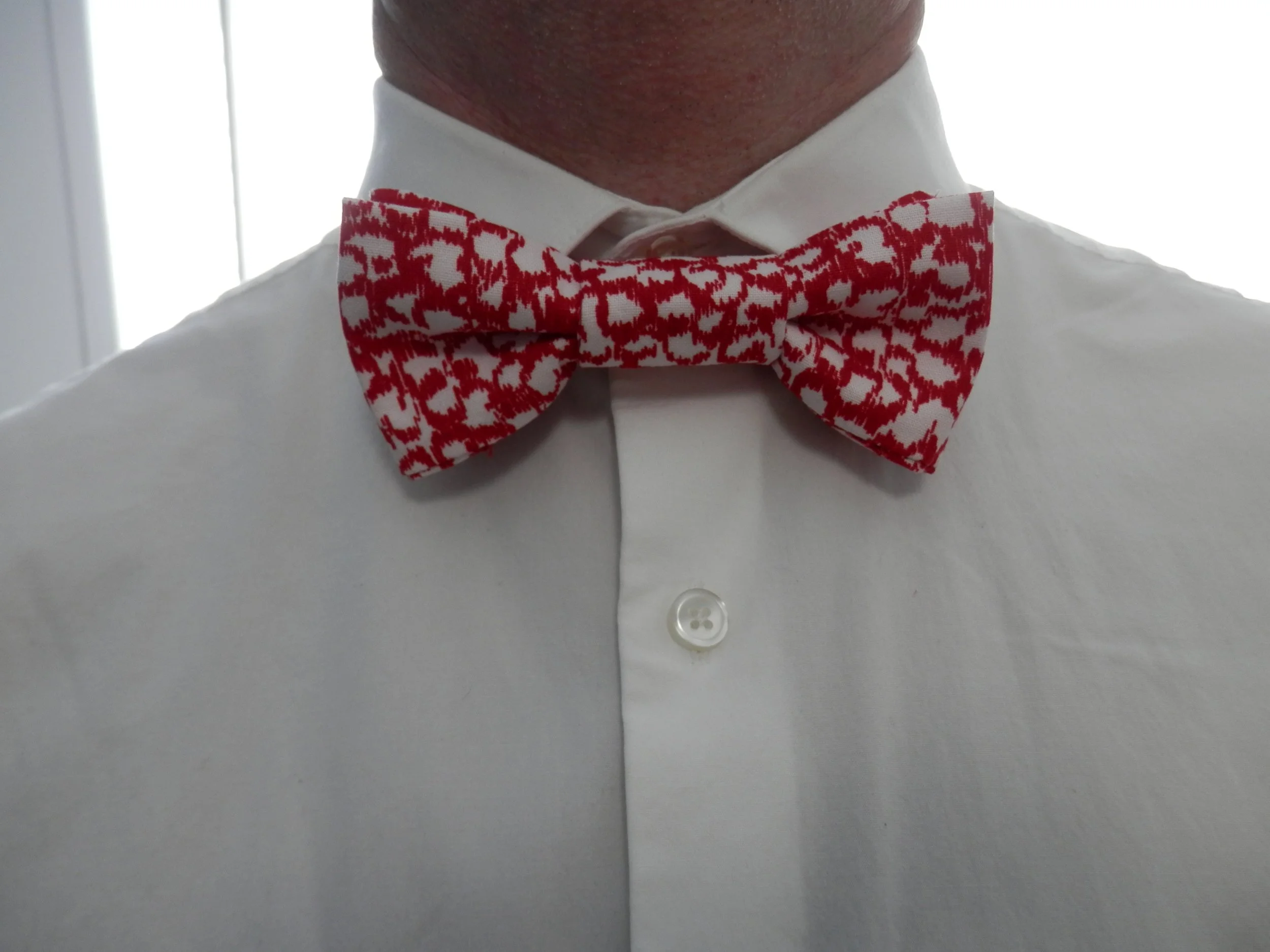 Handmade Men's Fabric Bow Tie Red/White Print
