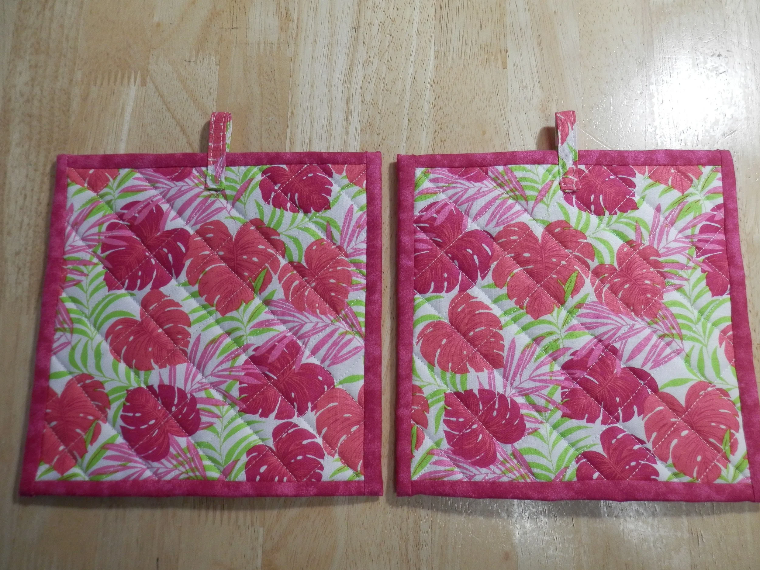 Tropical Monstera Leaves Potholders Set of 2