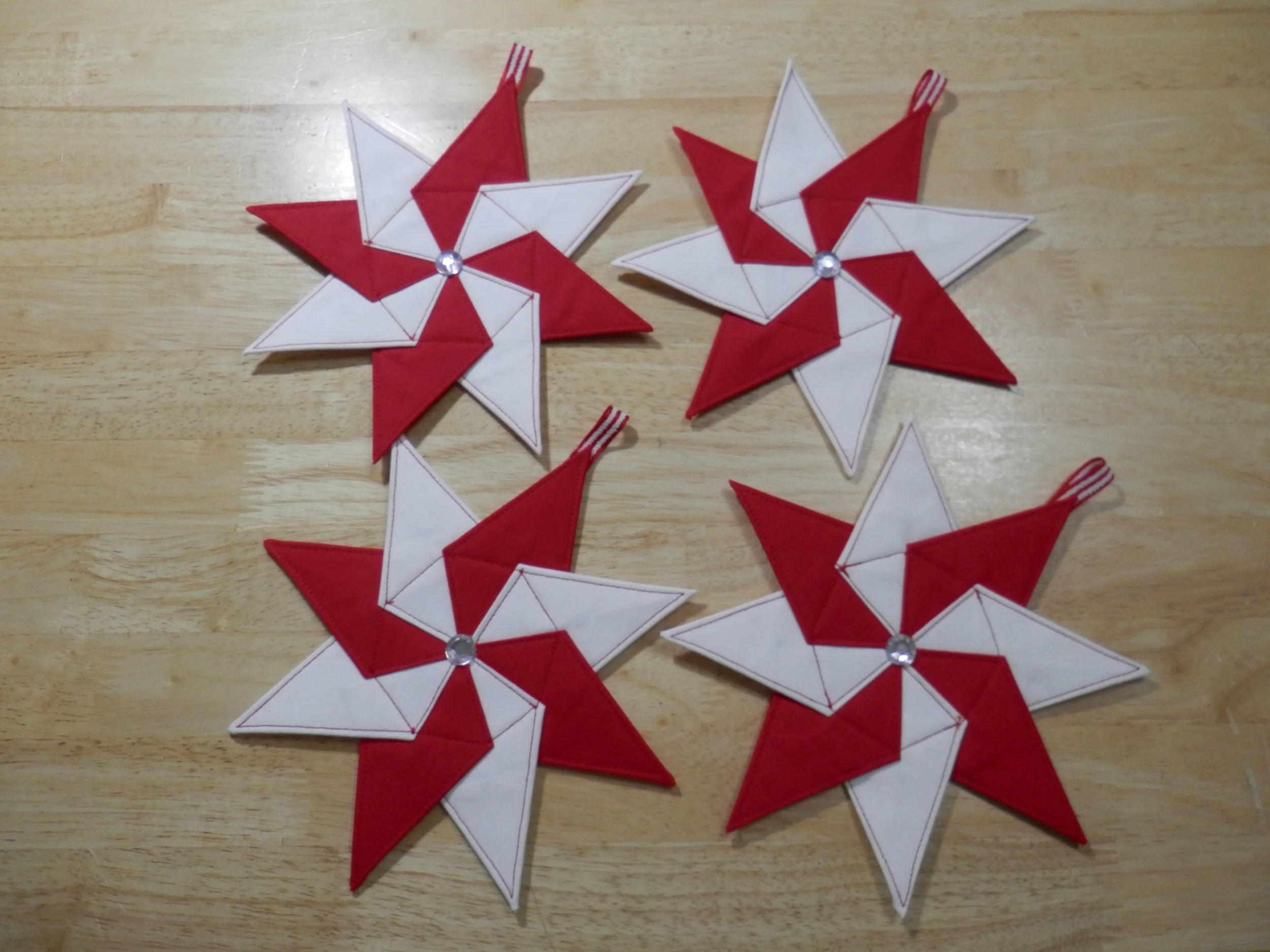 Red/White Kaleidoscope Christmas Ornaments Set of 4  8"L x 8"W