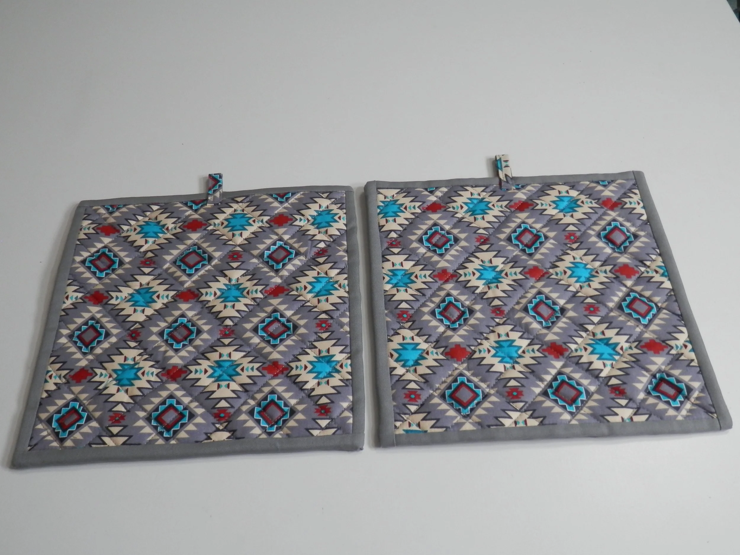 Grey Southwest Design Potholders / Hot Pads Set of 2  8" x 8"
