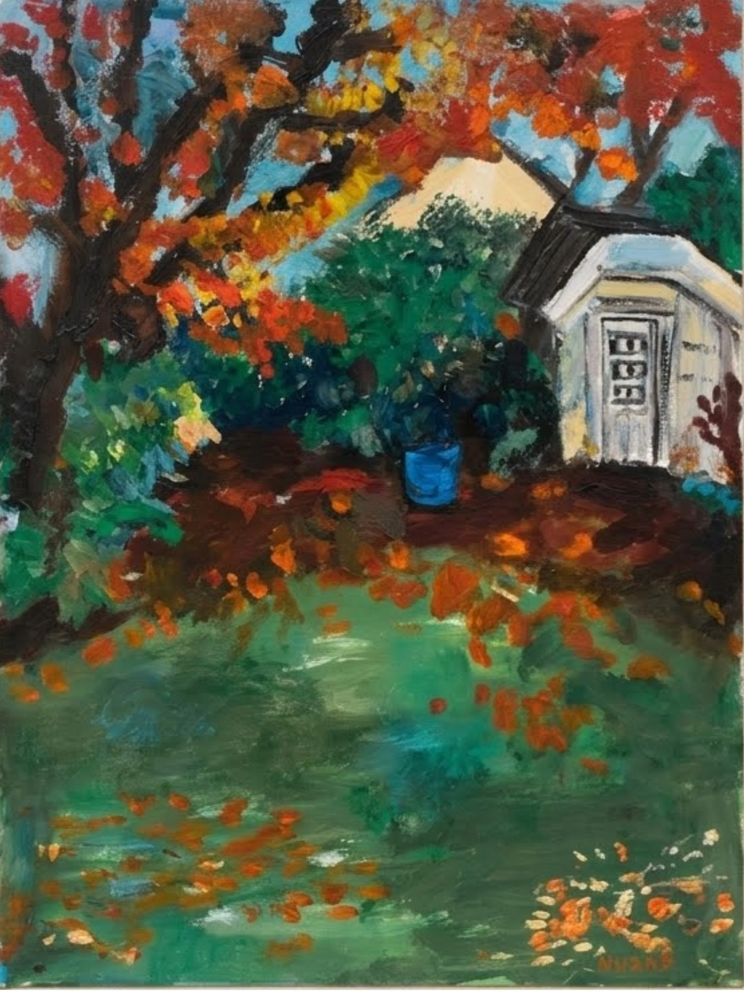  Shed in the Graden  18x24 Gouache 