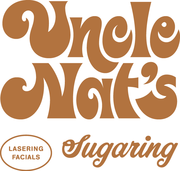 Logo for 'Uncle Nat's Sugaring' with the phrase 'Lasering Facials' in an oval shape.