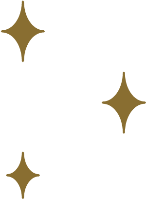 Three gold sparkling stars on a black background.