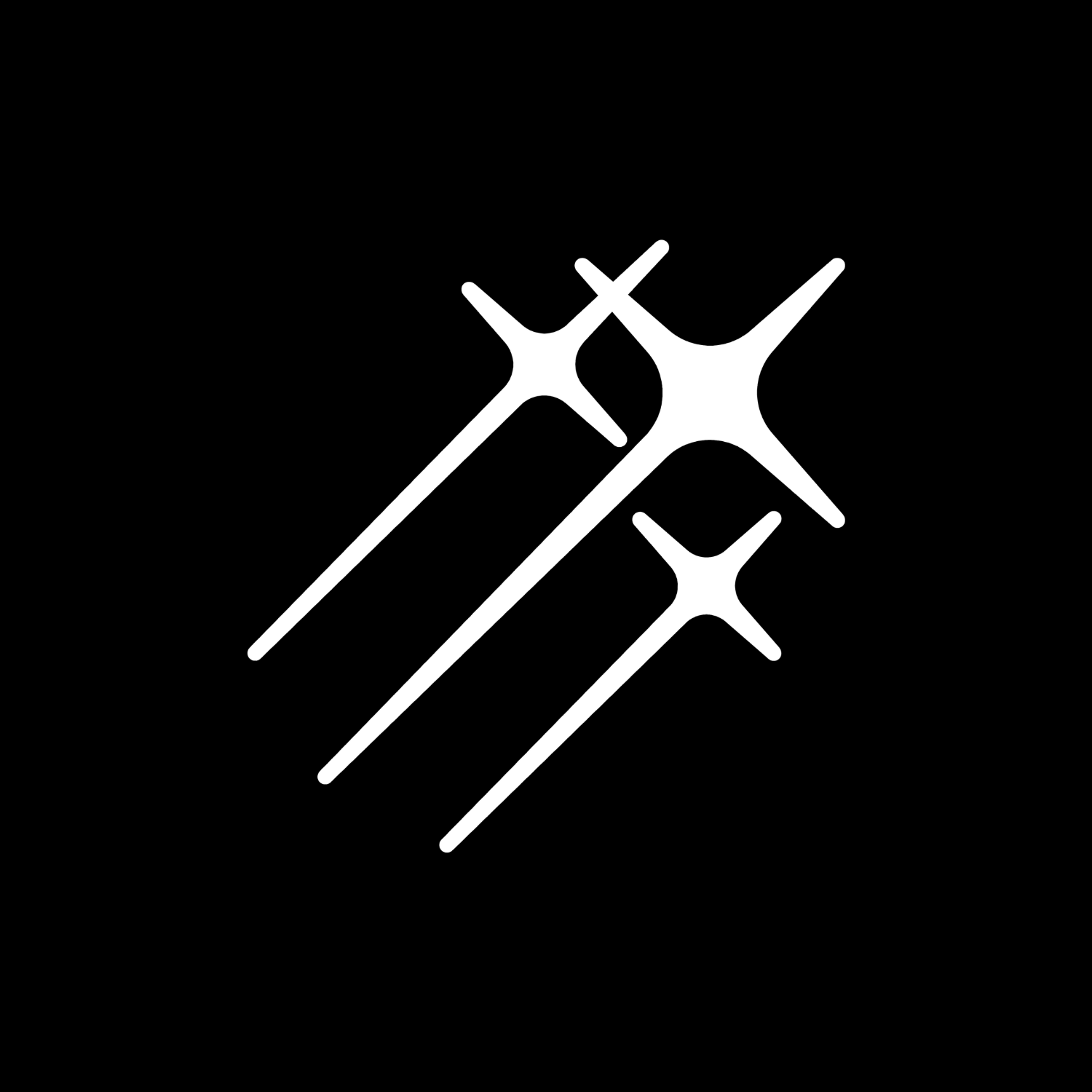 Black background with three white sparkles or starburst shapes.