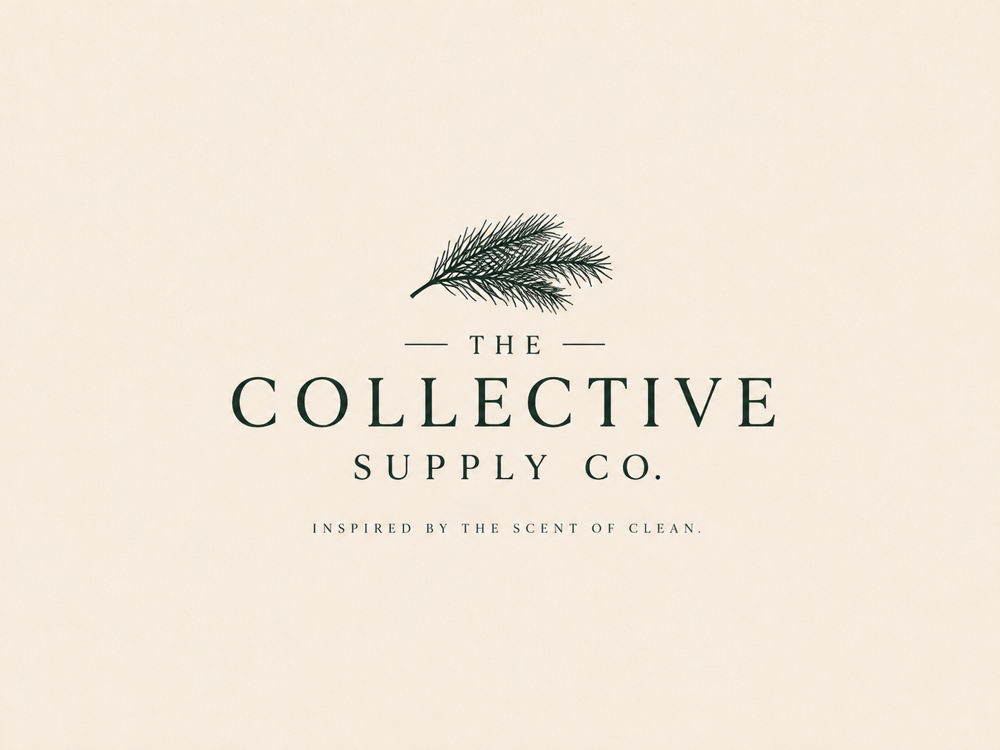 Logo for The Collective Supply Co. featuring a pine branch and the tagline 'Inspired by the scent of clean'.