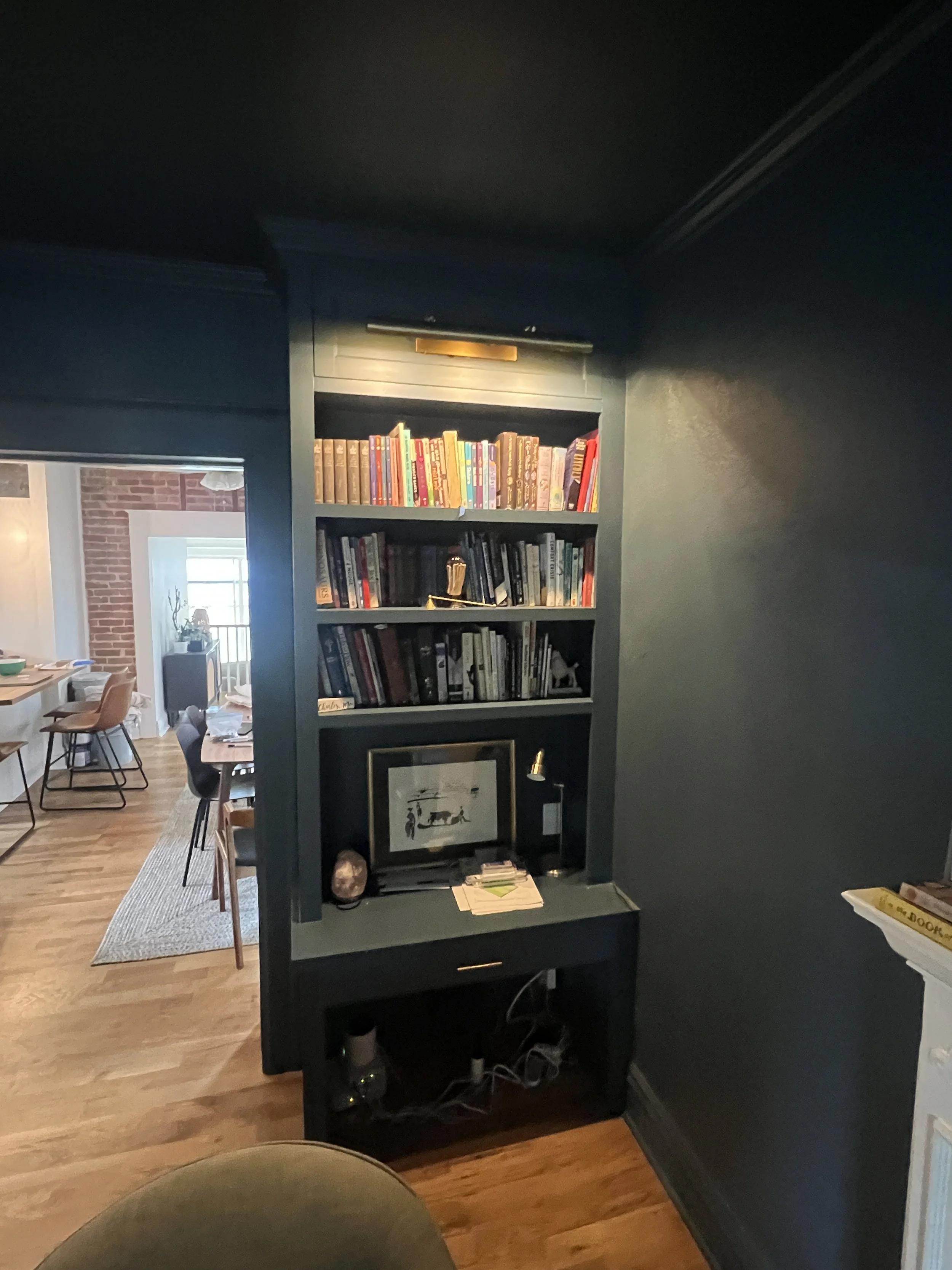 A custom built-in bookshelf.