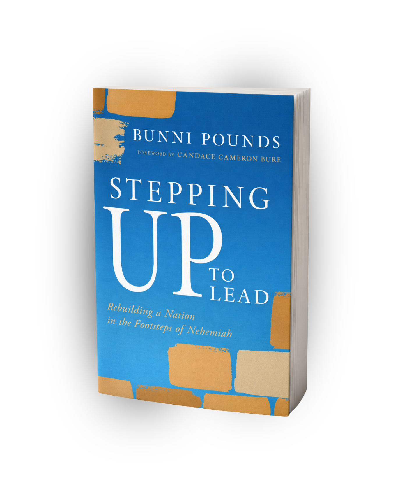 A hardcover book titled 'Bunni Pounds: Stepping Up to Lead' with a blue background and gold accents. The subtitle reads 'Rebuilding a Nation in the Footsteps of Nehemiah.'