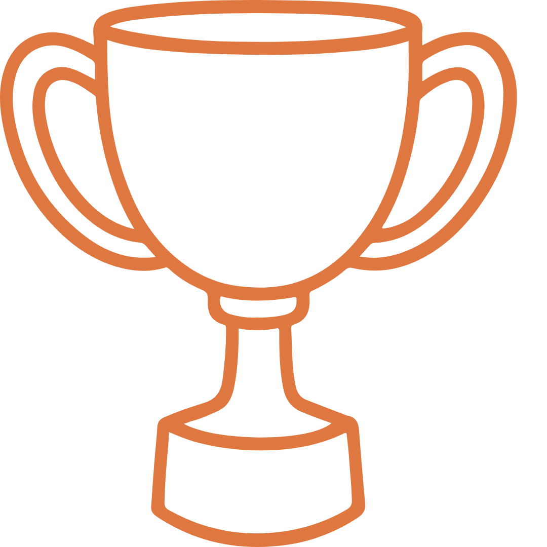 Line art of a trophy cup with two handles and a pedestal base.