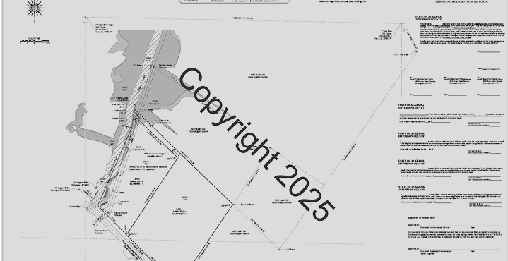 A technical site plan or blueprint showing land plots, roads, and property boundaries with detailed labels and measurements.