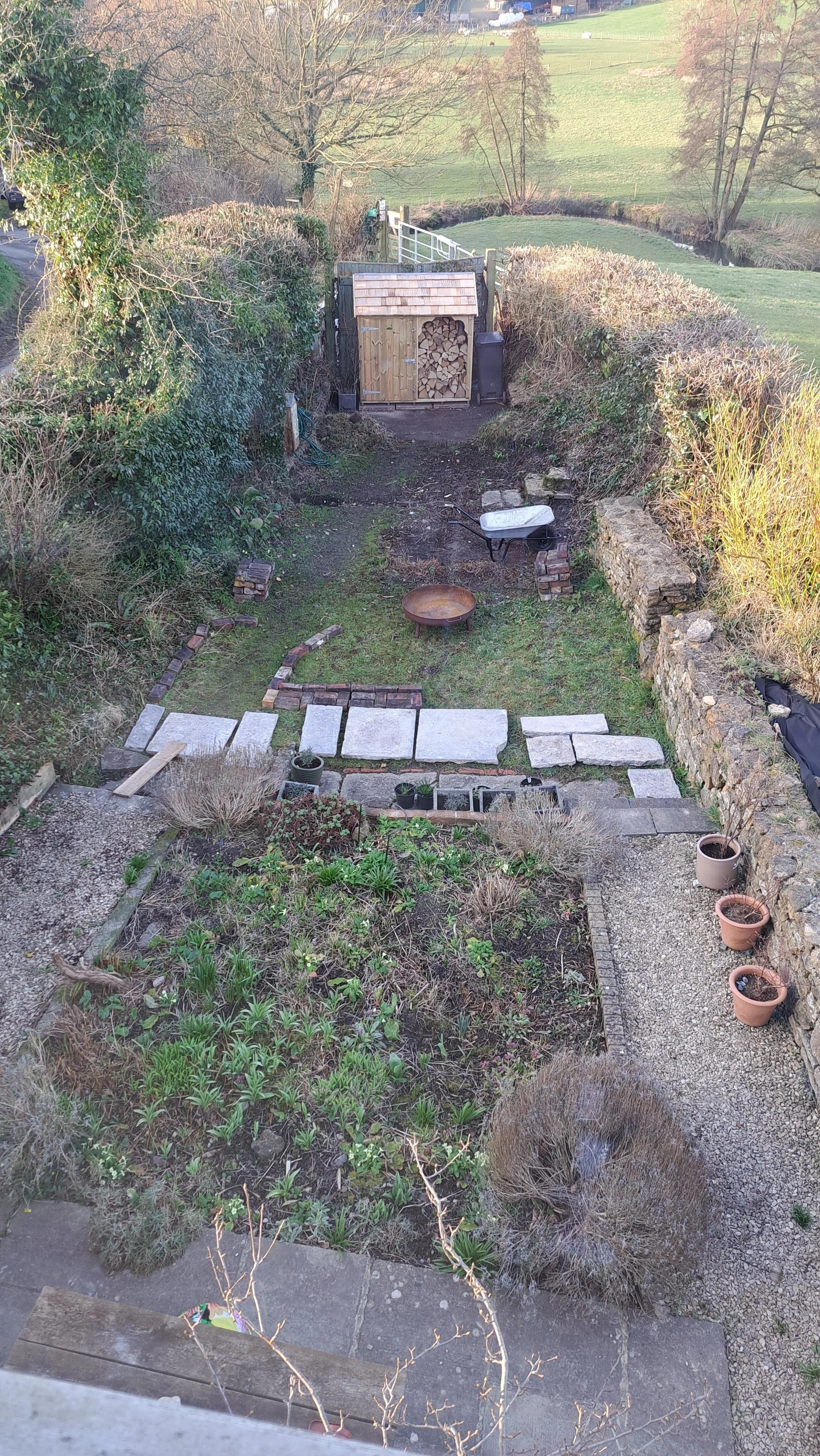 Setting out the mid-terrace flag stones