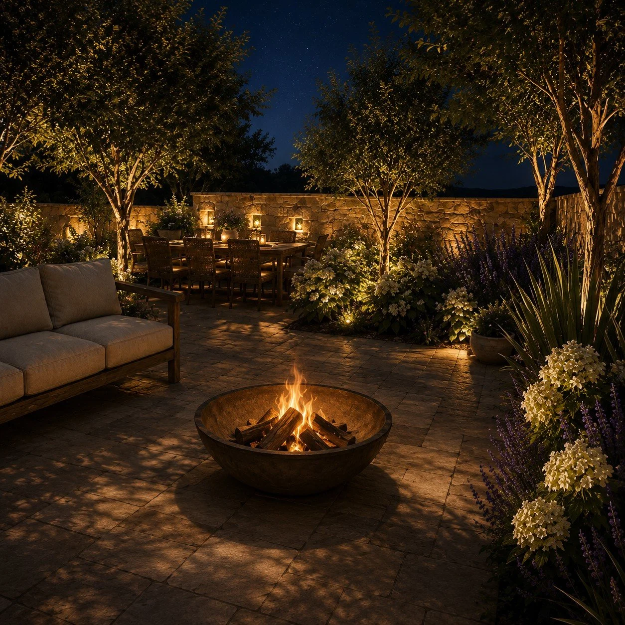 The Design - Fire Pit Terrace at Night 