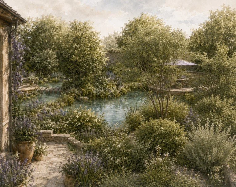 The Design - View from House to Sun Lounging Terrace