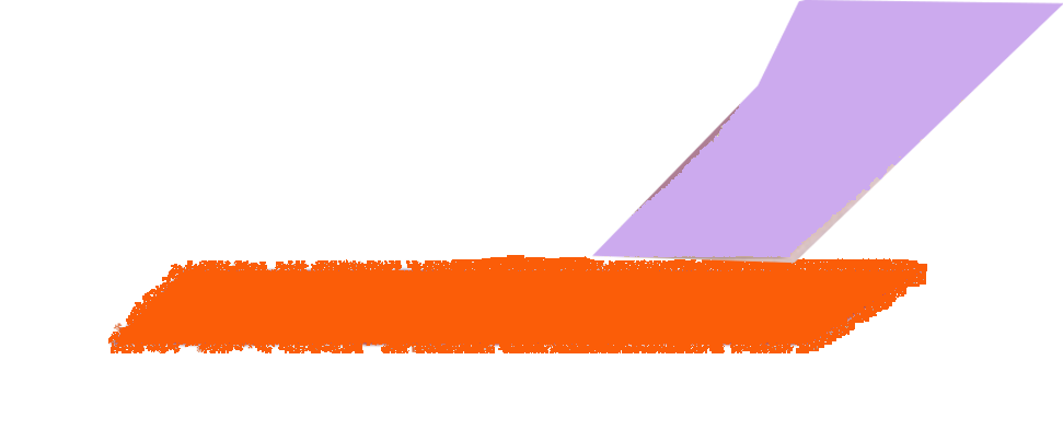 Illustration of a person inserting a purple-colored card into an orange device, possibly a card reader or ATM, with a grey and purple background.