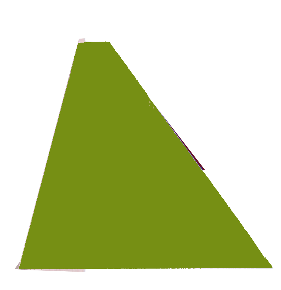 A green and black triangular object with a white top, resembling an abstract sculpture or design element.
