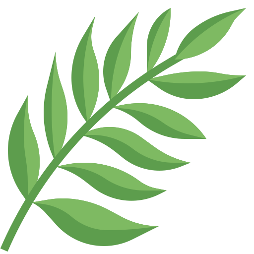 Illustration of a green leafy branch with multiple elongated leaves.