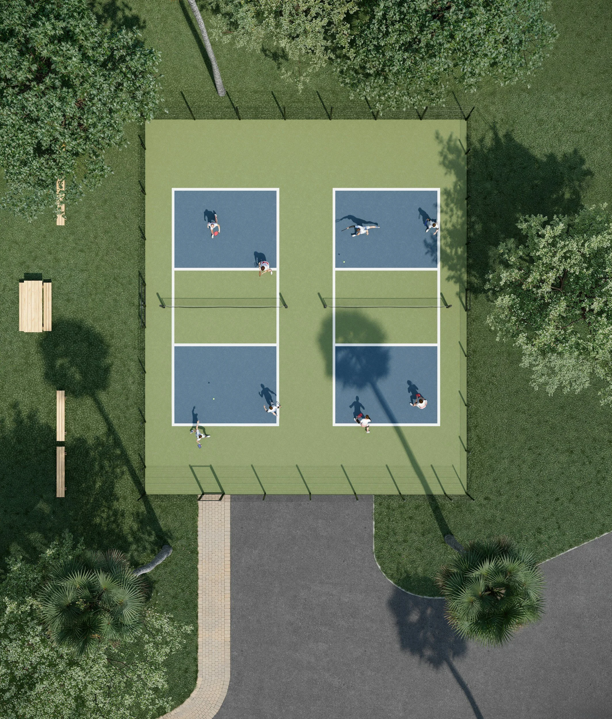 tennis courts in a park