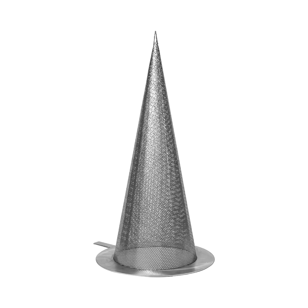 A stainless steel temporary cone strainer, also known as a conical strainer, or a witch's hat. 