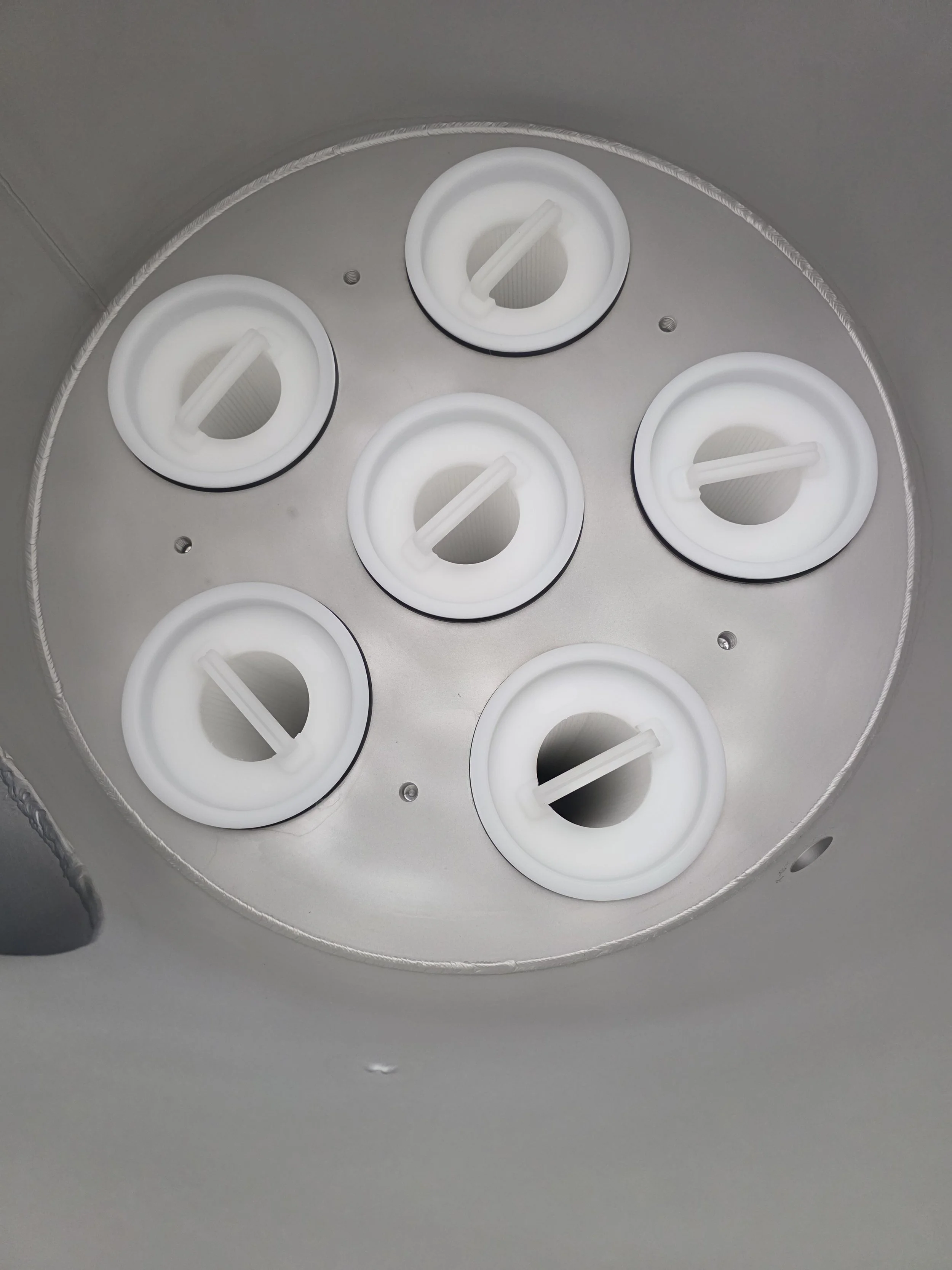 Close-up of the interior of a high flow cartridge filter, using pleated high flow filter cartridges.