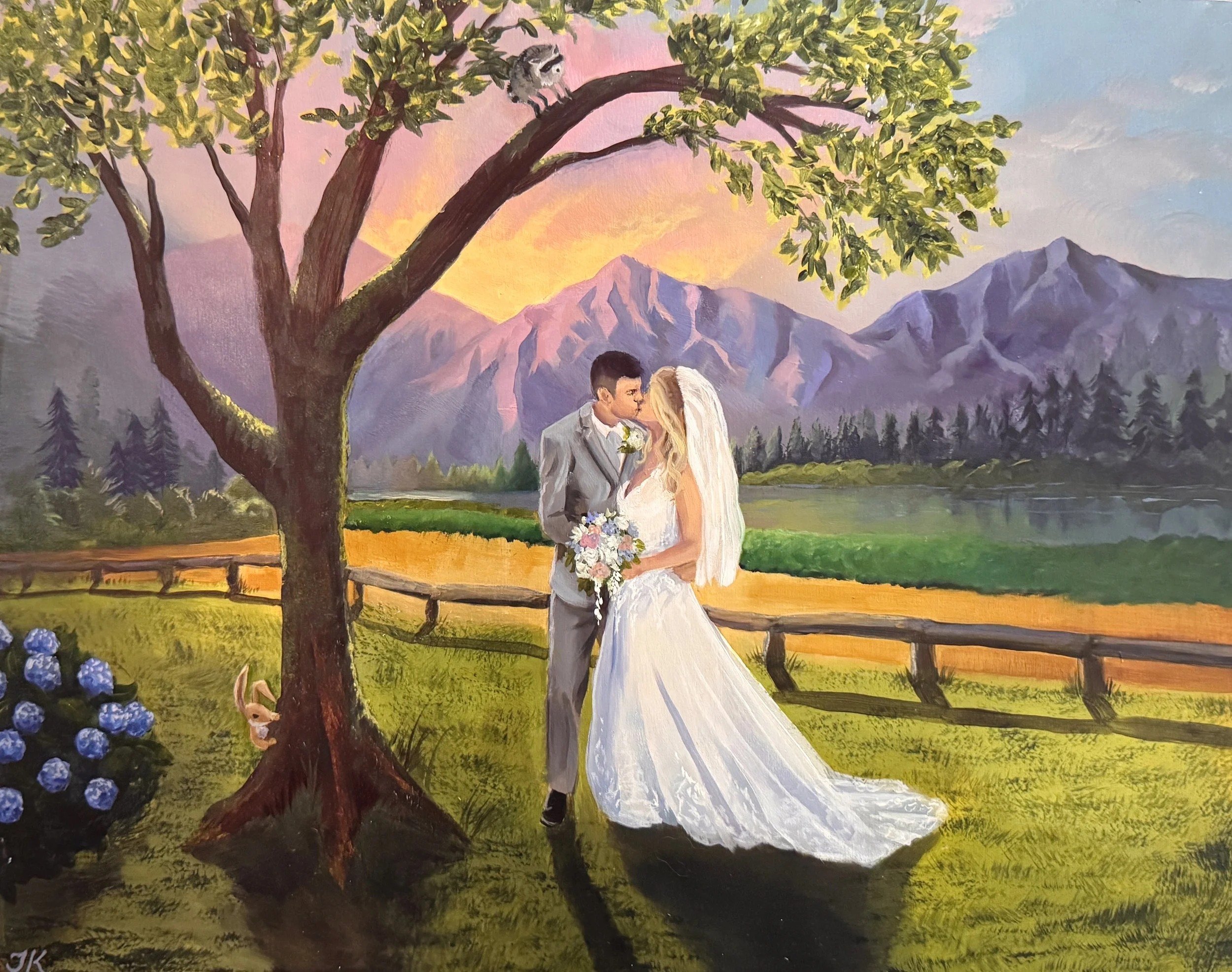 Live Wedding Painting - Love Kissed Canvas