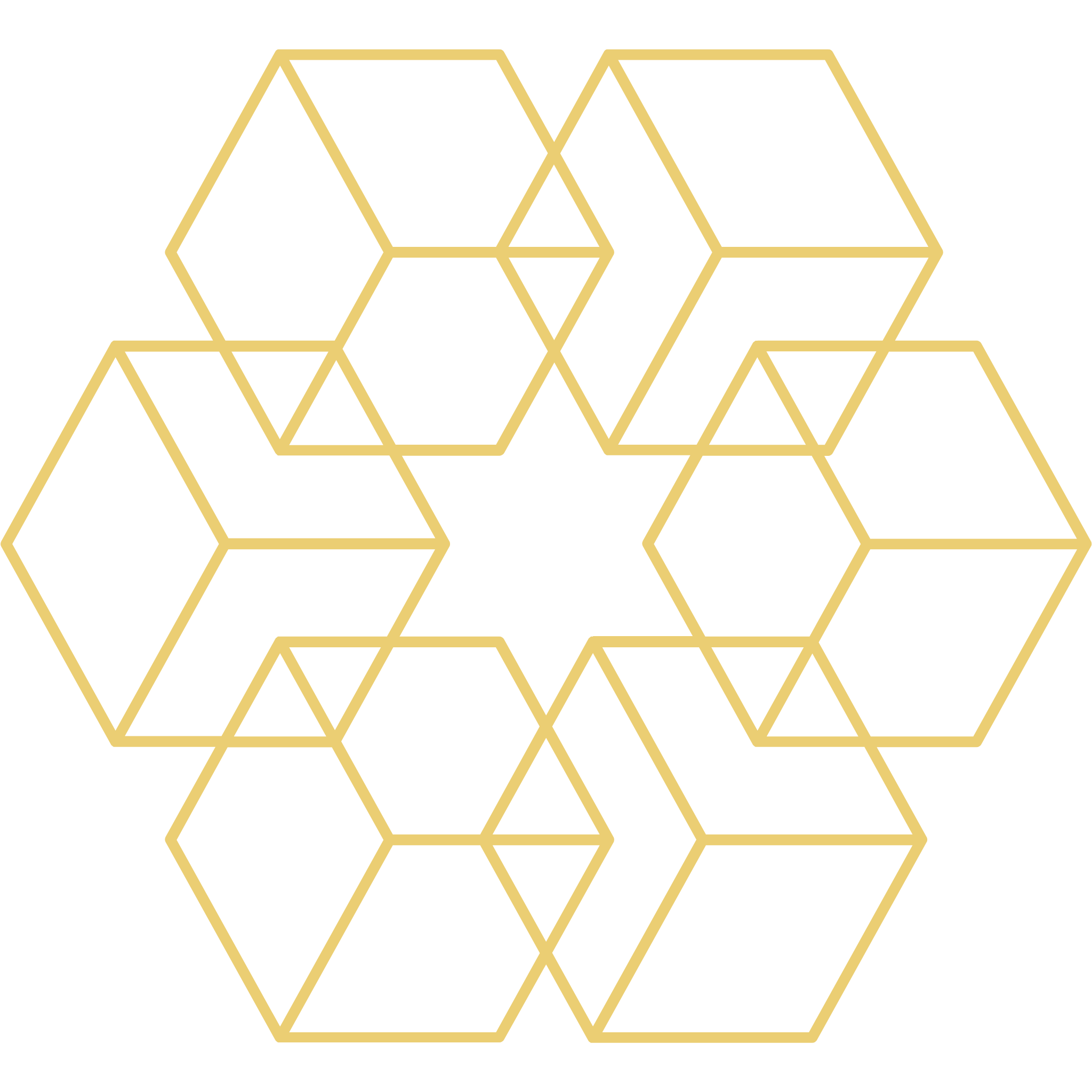 Gold geometric hexagon pattern on black background.