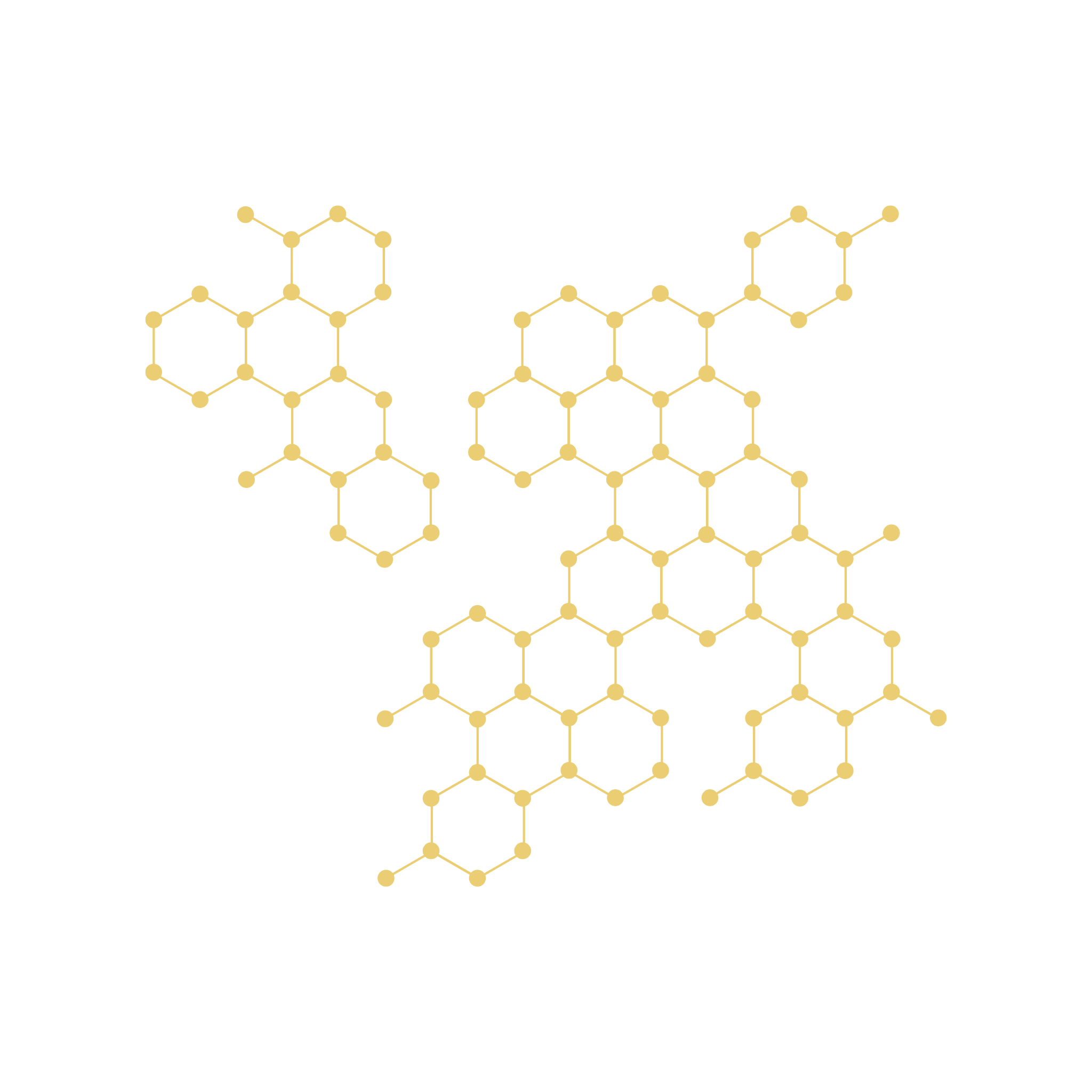A diagram of molecular structures with interconnected hexagons and lines, resembling chemical compounds.