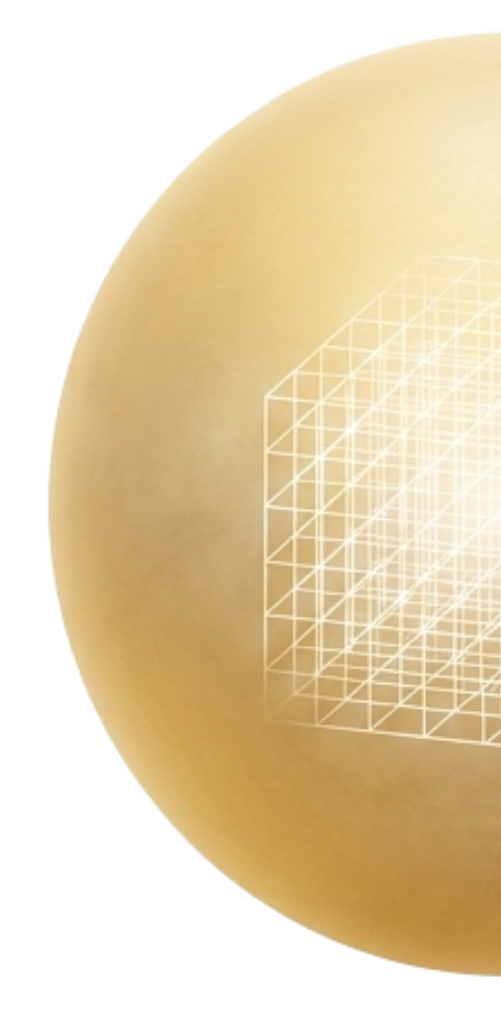 Futuristic digital grid in a spherical shape with a glowing yellow hue, resembling a holographic display or digital globe.