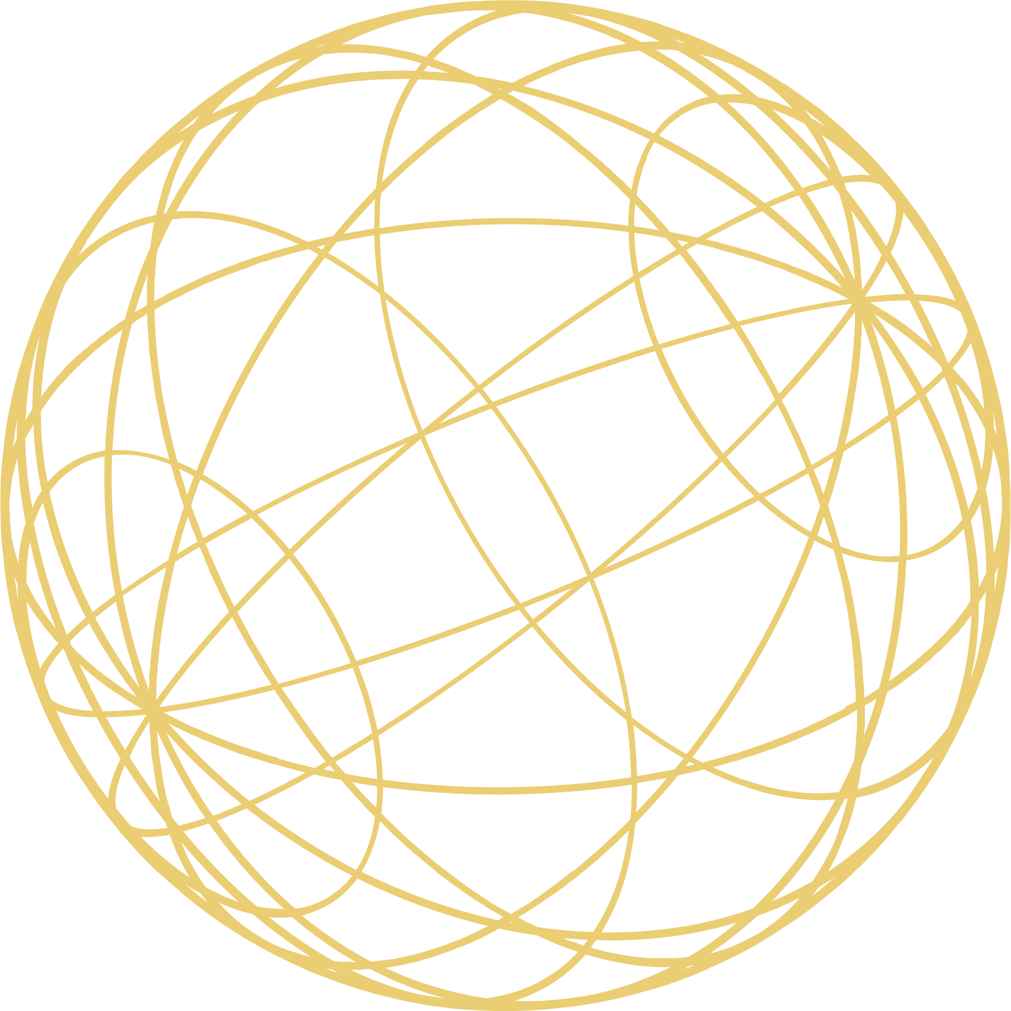 Abstract digital illustration of a golden globe made of interconnected lines on a black background.