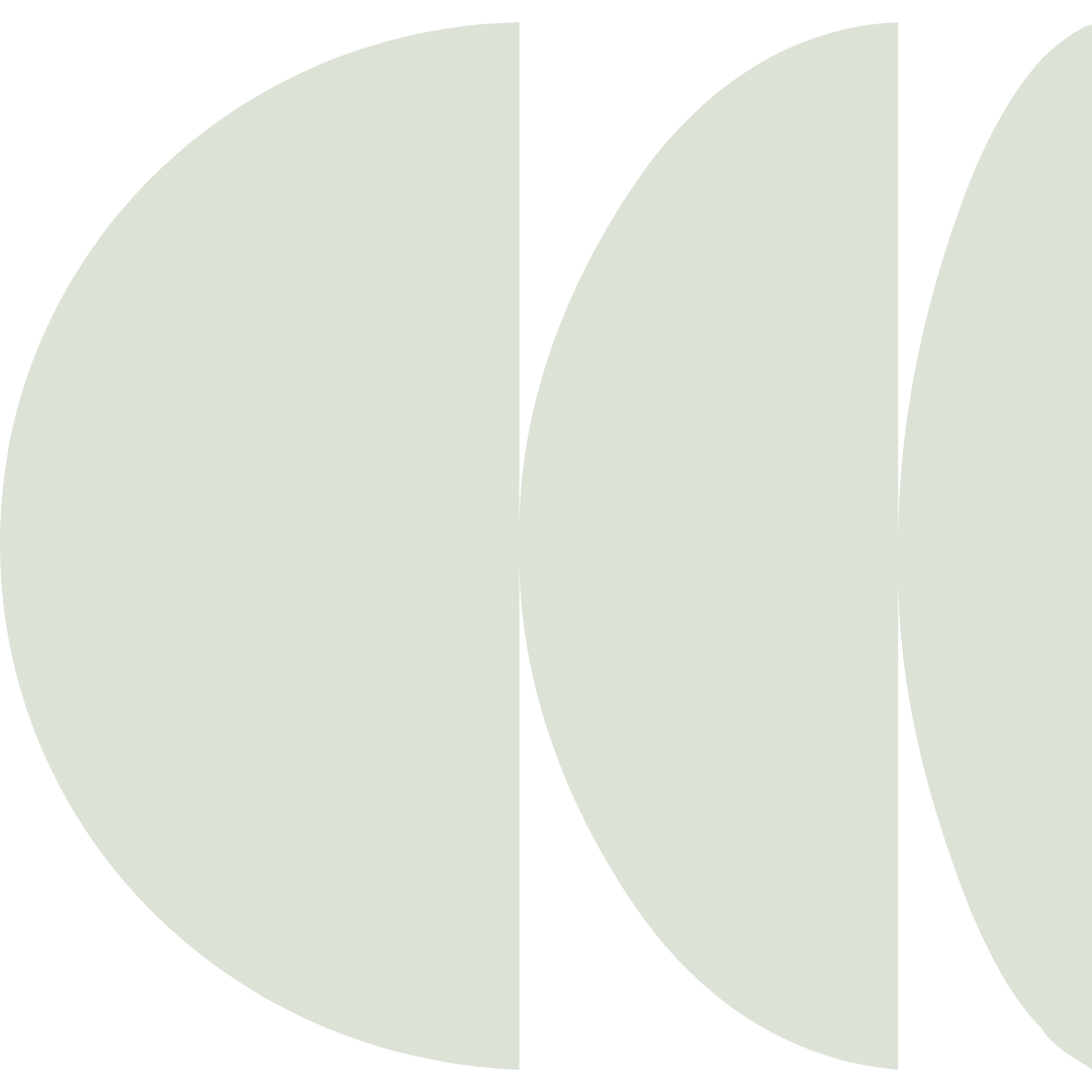 Abstract icon with three crescent shapes on a black background.