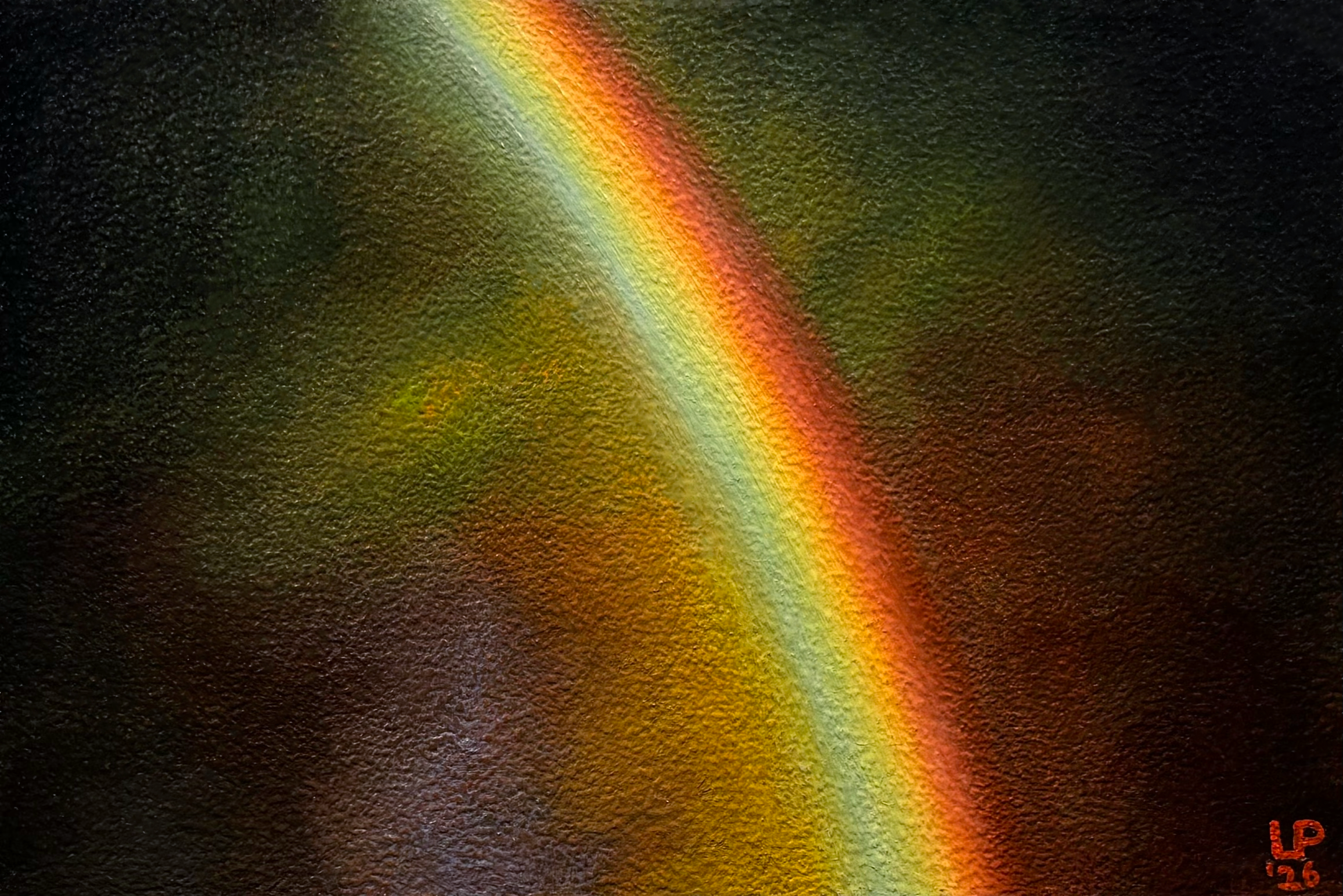 Colorful rainbow painted on a textured oil painted panel.