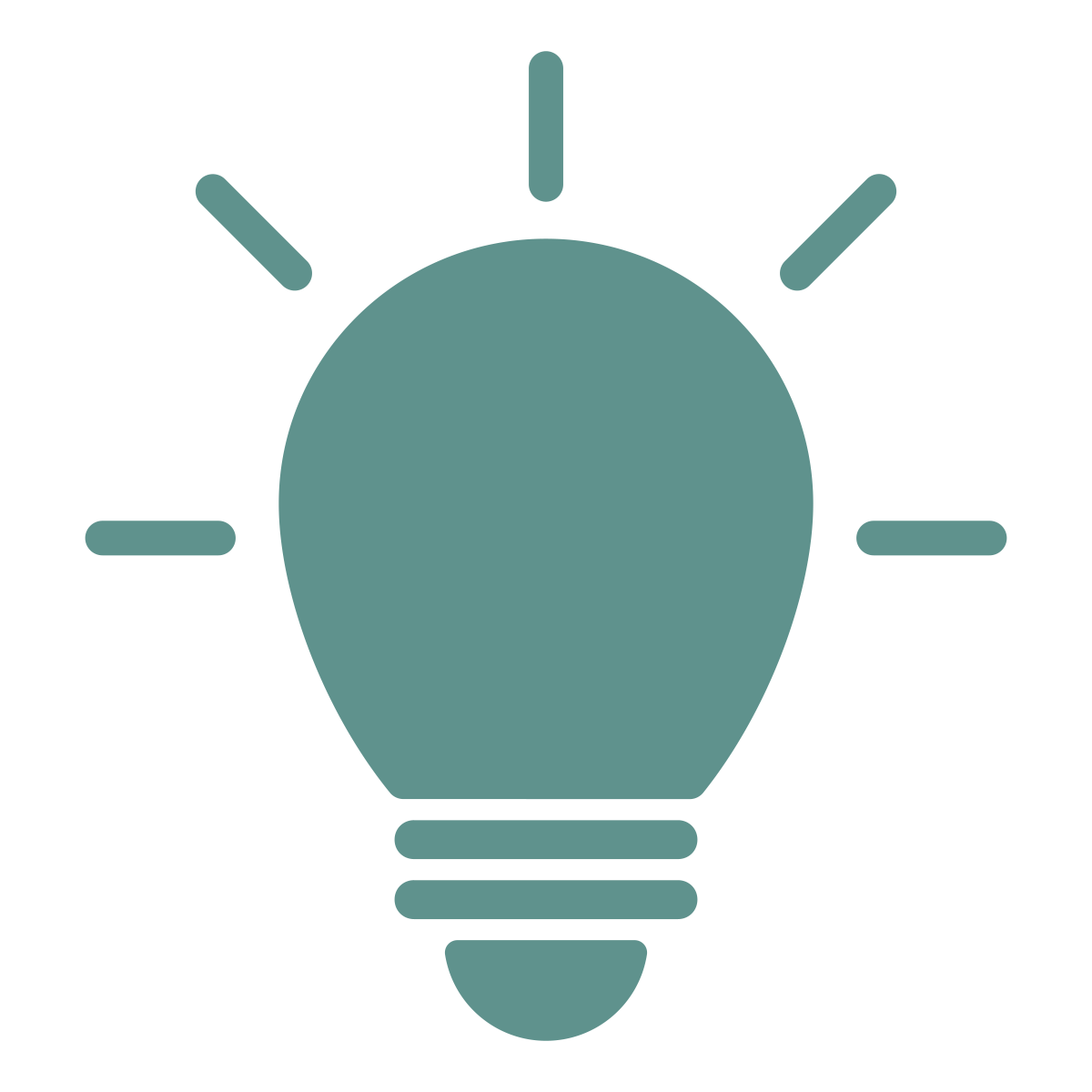 A minimalist icon of a light bulb with radiating lines indicating brightness or idea.