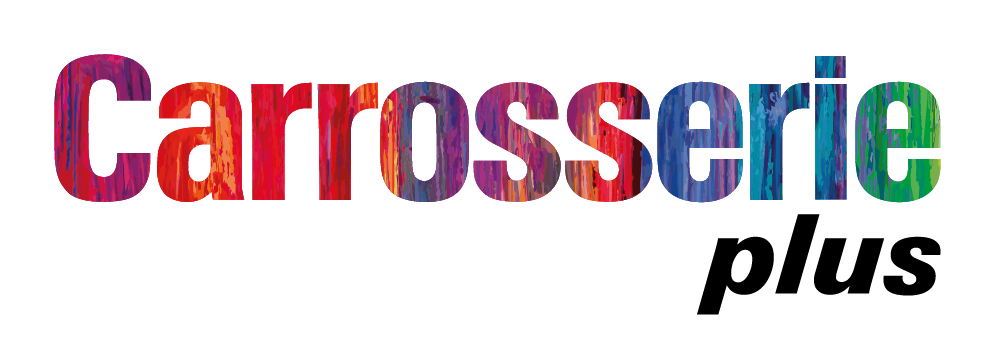 Buntes Logo mit dem Text "Carrosserie plus" in farbenfrohem Design.