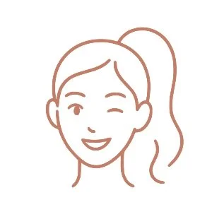 Illustration d'une femme souriante et faisant un clin d'œil, avec une queue de cheval