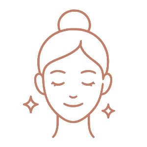 Illustration d'une femme avec des yeux fermés, un sourire, des cheveux attachés en chignon, et deux étoiles à côté de la tête.