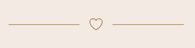 Minimalist design with a central heart icon and two thin horizontal lines on a beige background.