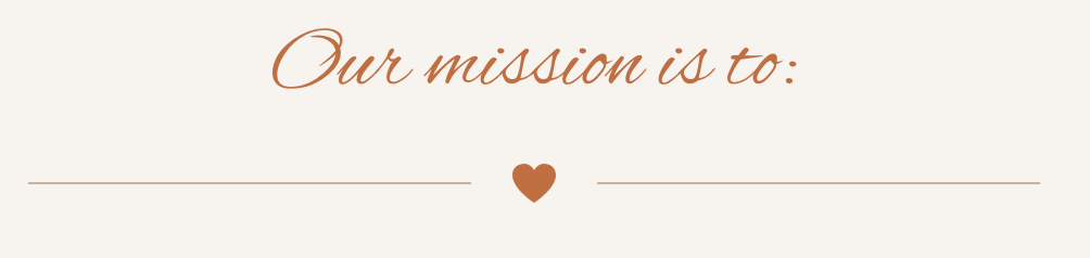 Text that reads 'Our mission is to:' with a small heart icon below and empty lines for writing