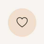 A simple black heart outline inside a beige circle on a light background.